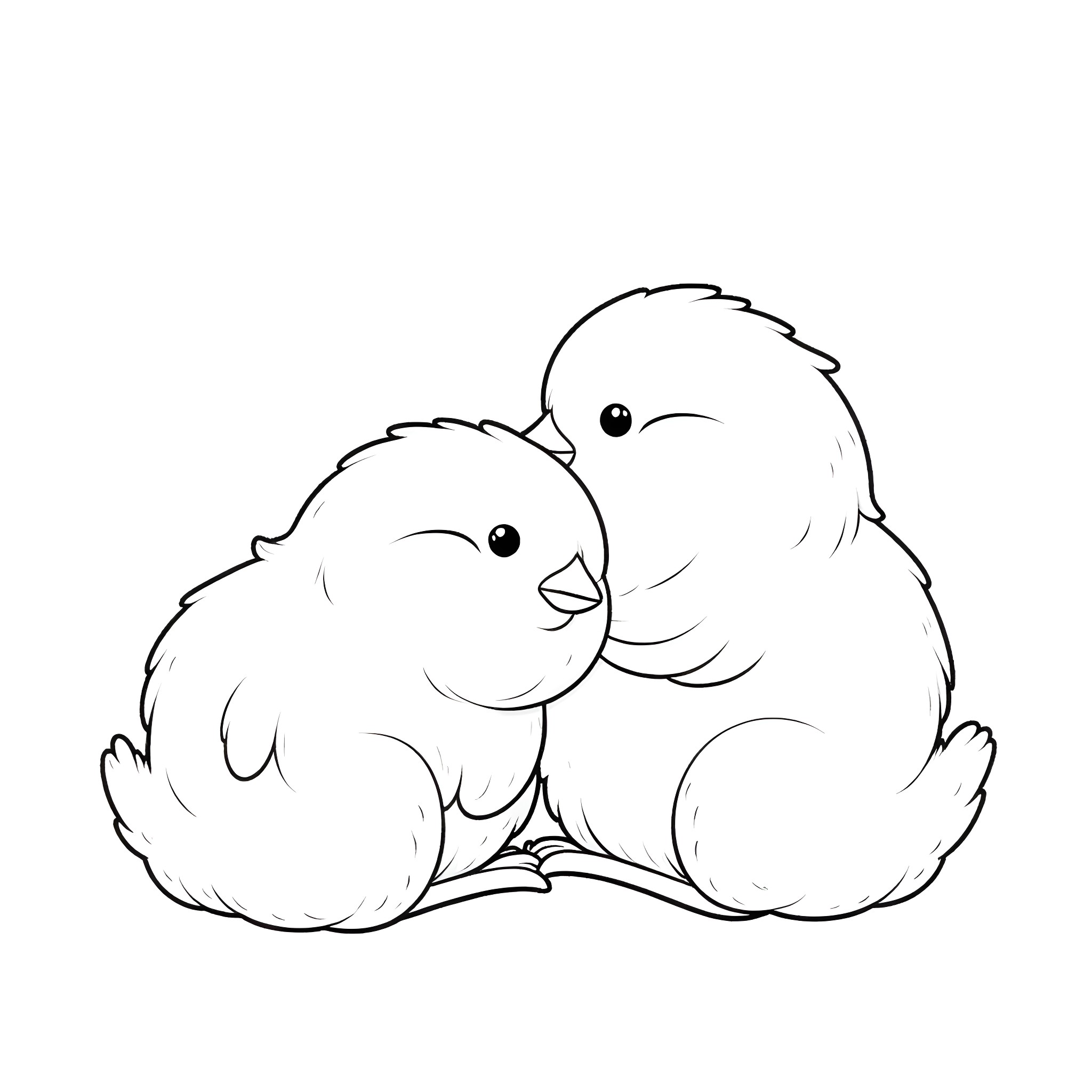 Chick cuddle together happily Coloring Page (free black-and-white line drawing printable PDF for all, from beginners to advanced learners, including children, teens, adults, and seniors)