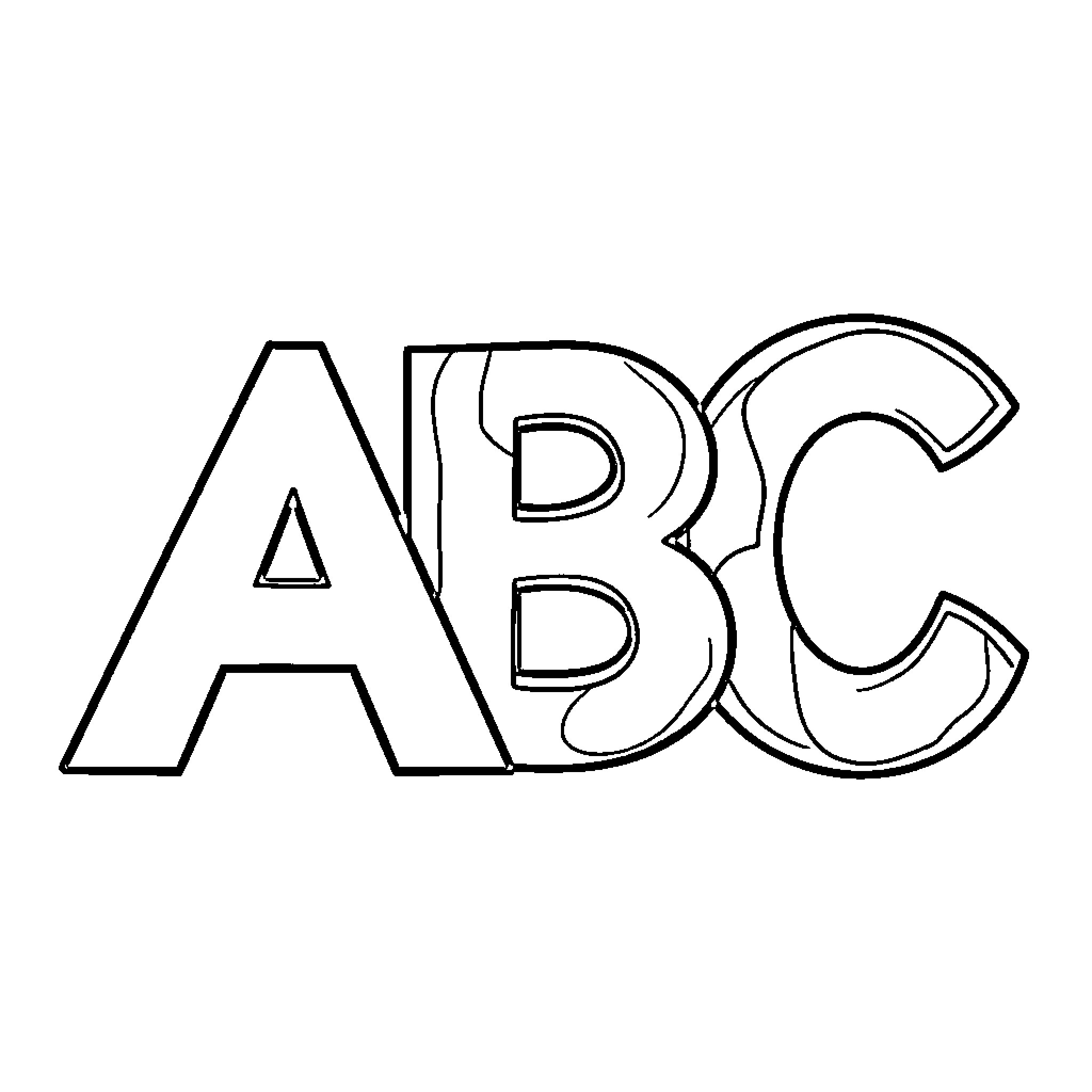 ABC Alphabet letters in simple outline Coloring Page (free black-and-white line drawing printable PDF for all, from beginners to advanced learners, including children, teens, adults, and seniors)