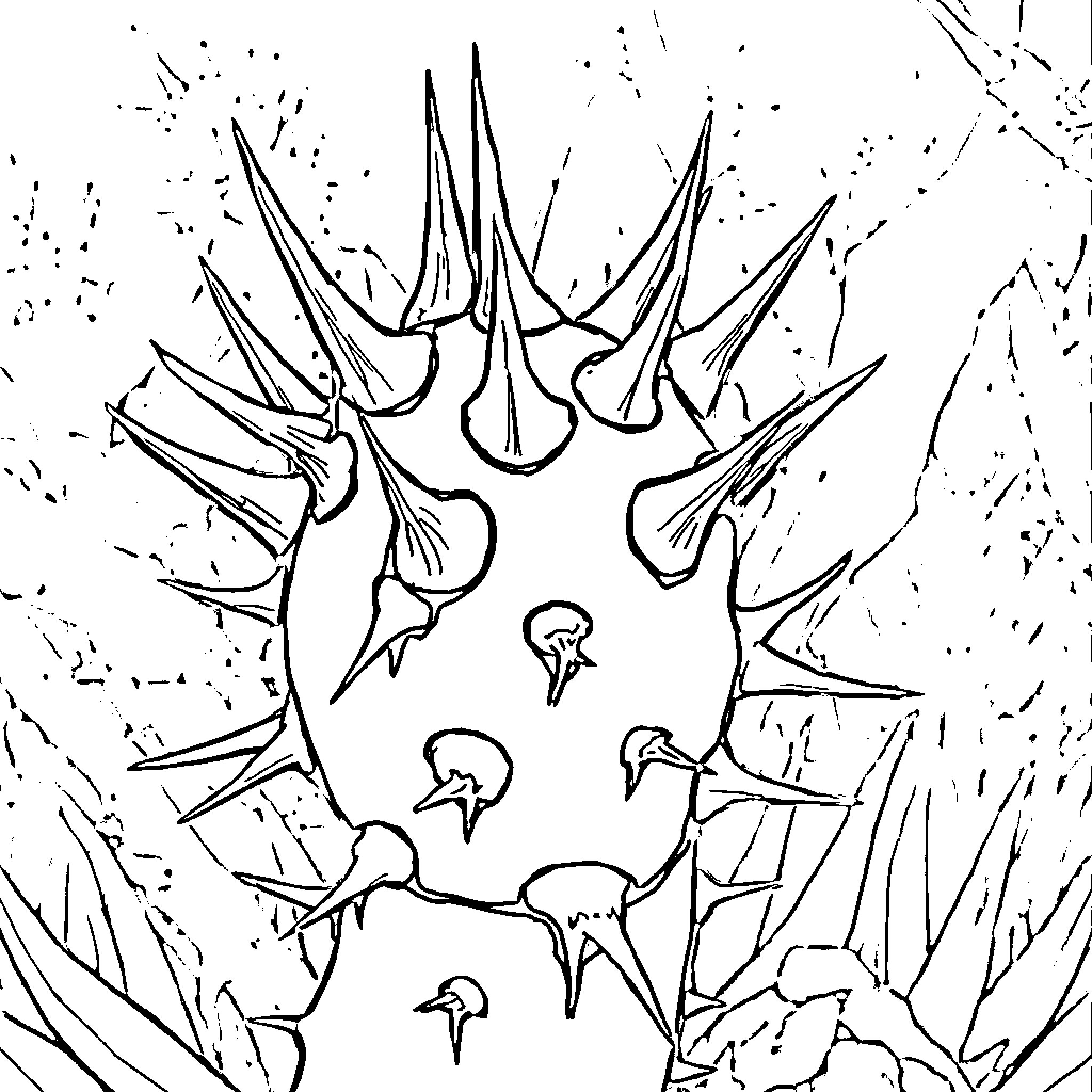 Thorn-like spikes and shapes in the image Coloring Page (free black-and-white line drawing printable PDF for all, from beginners to advanced learners, including children, teens, adults, and seniors)
