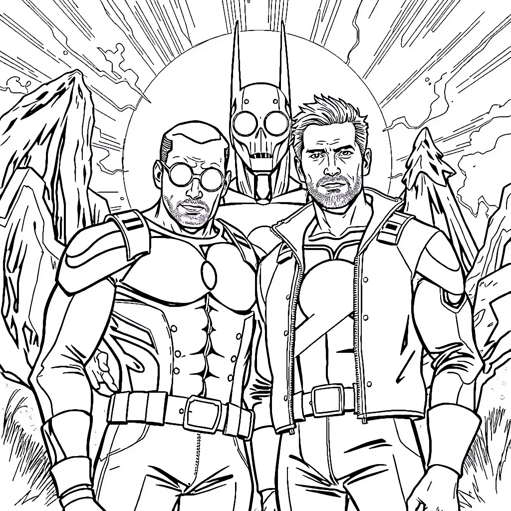 Sloan's Heroic Duo Facing Challenges in the Wilderness Coloring Page (free black-and-white line drawing printable PDF for all, from beginners to advanced learners, including children, teens, adults, and seniors)