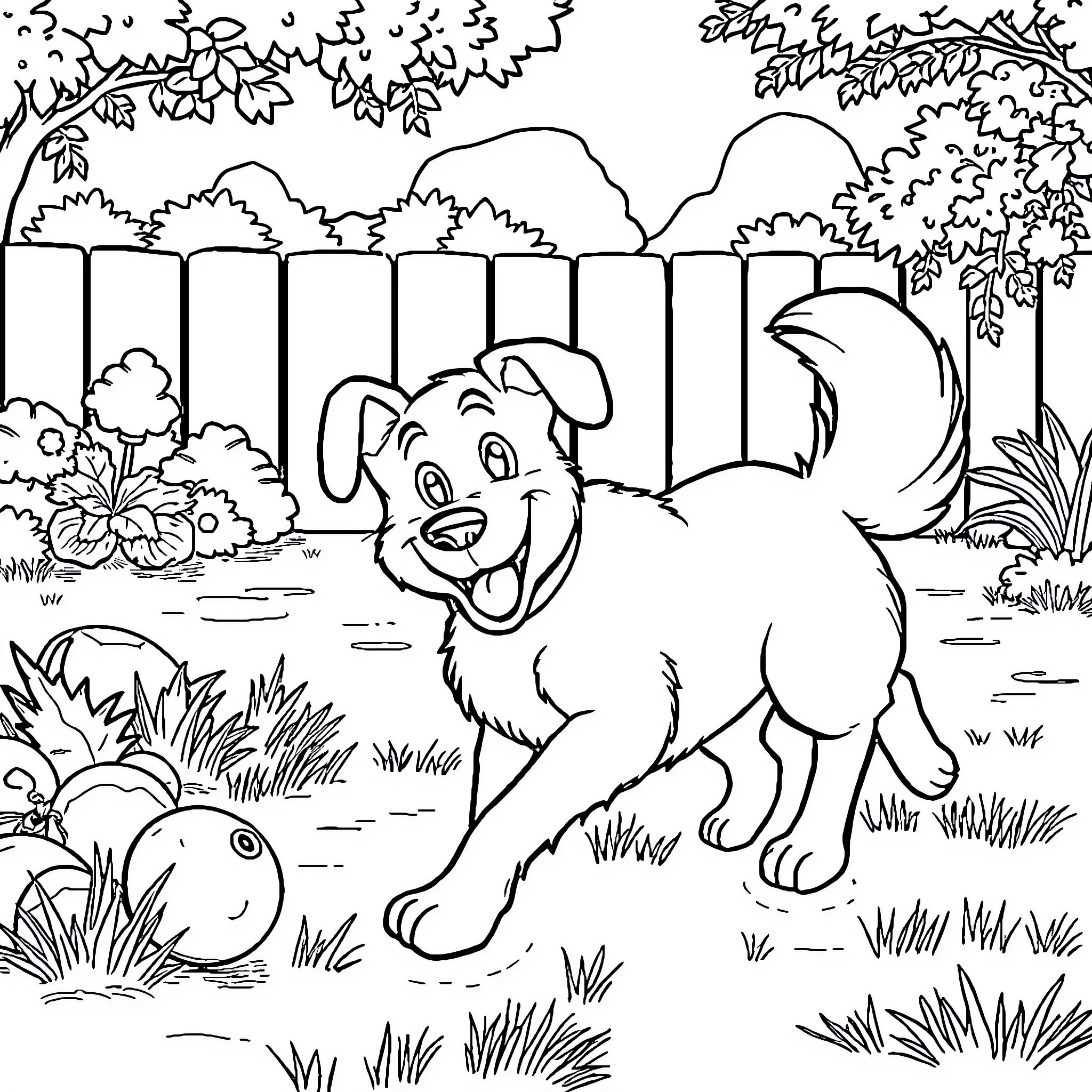 Monty's Playful Adventure in the Park Coloring Page (free black-and-white line drawing printable PDF for all, from beginners to advanced learners, including children, teens, adults, and seniors)