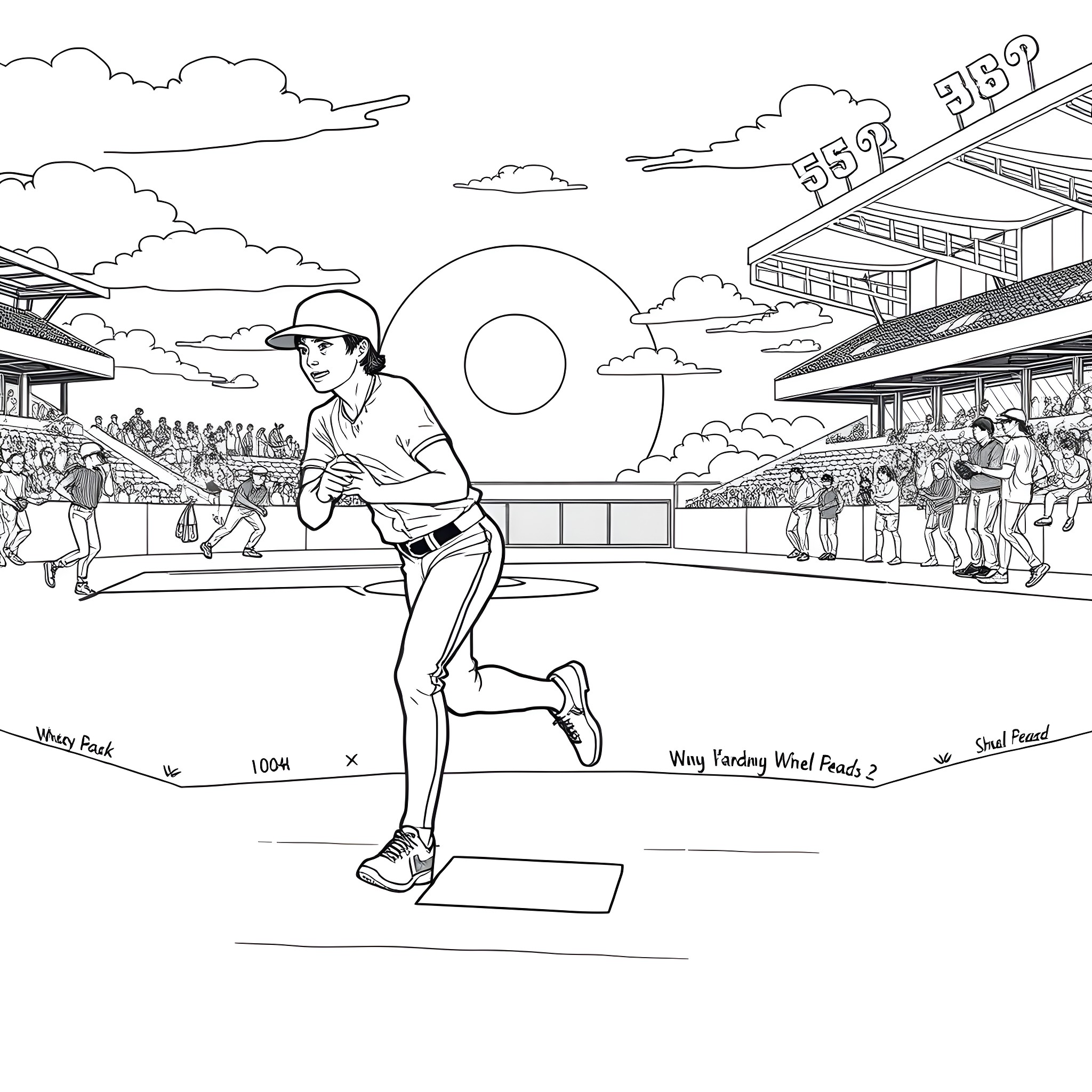 Softball Player Fielding a Ball on the Pitch Coloring Page (free black-and-white line drawing printable PDF for all, from beginners to advanced learners, including children, teens, adults, and seniors)