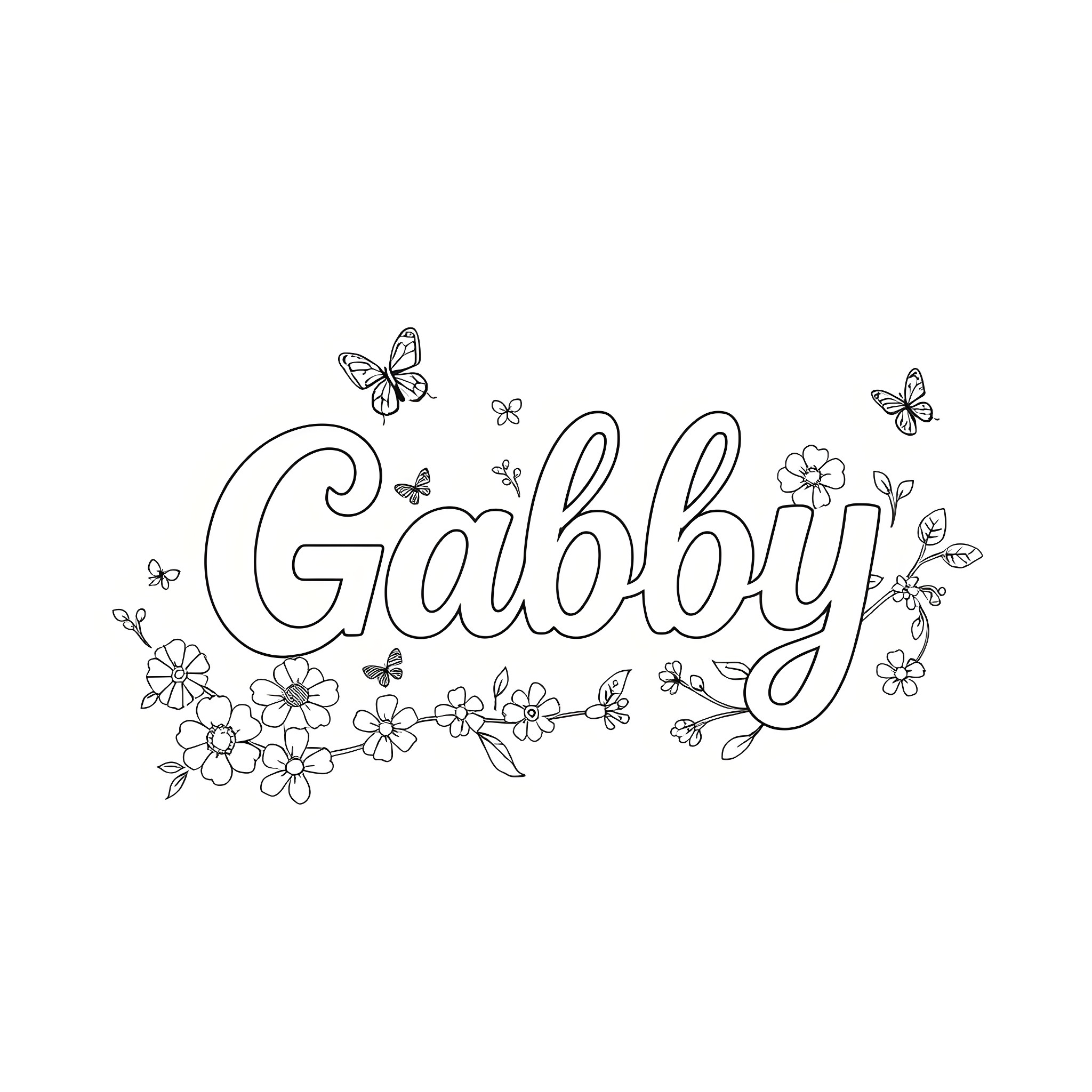Gabby's Floral and Butterfly Delight Coloring Page (free black-and-white line drawing printable PDF for all, from beginners to advanced learners, including children, teens, adults, and seniors)