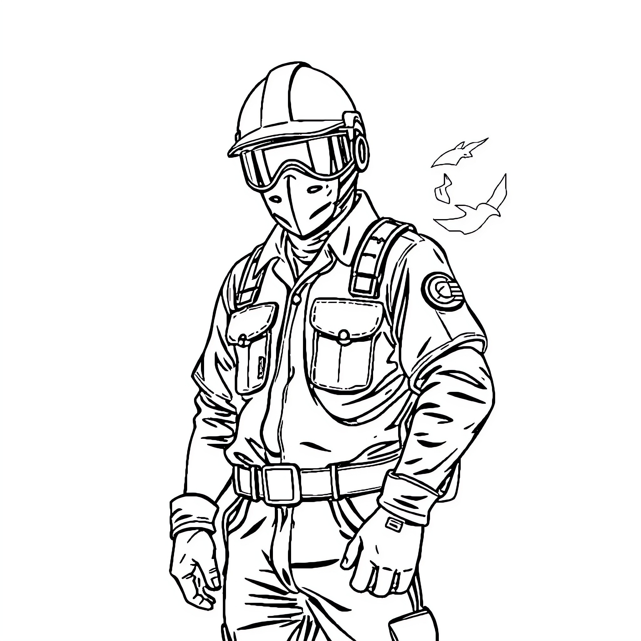Dengue Worker in Protective Gear Inspecting the Environment Coloring Page (free black-and-white line drawing printable PDF for all, from beginners to advanced learners, including children, teens, adults, and seniors)
