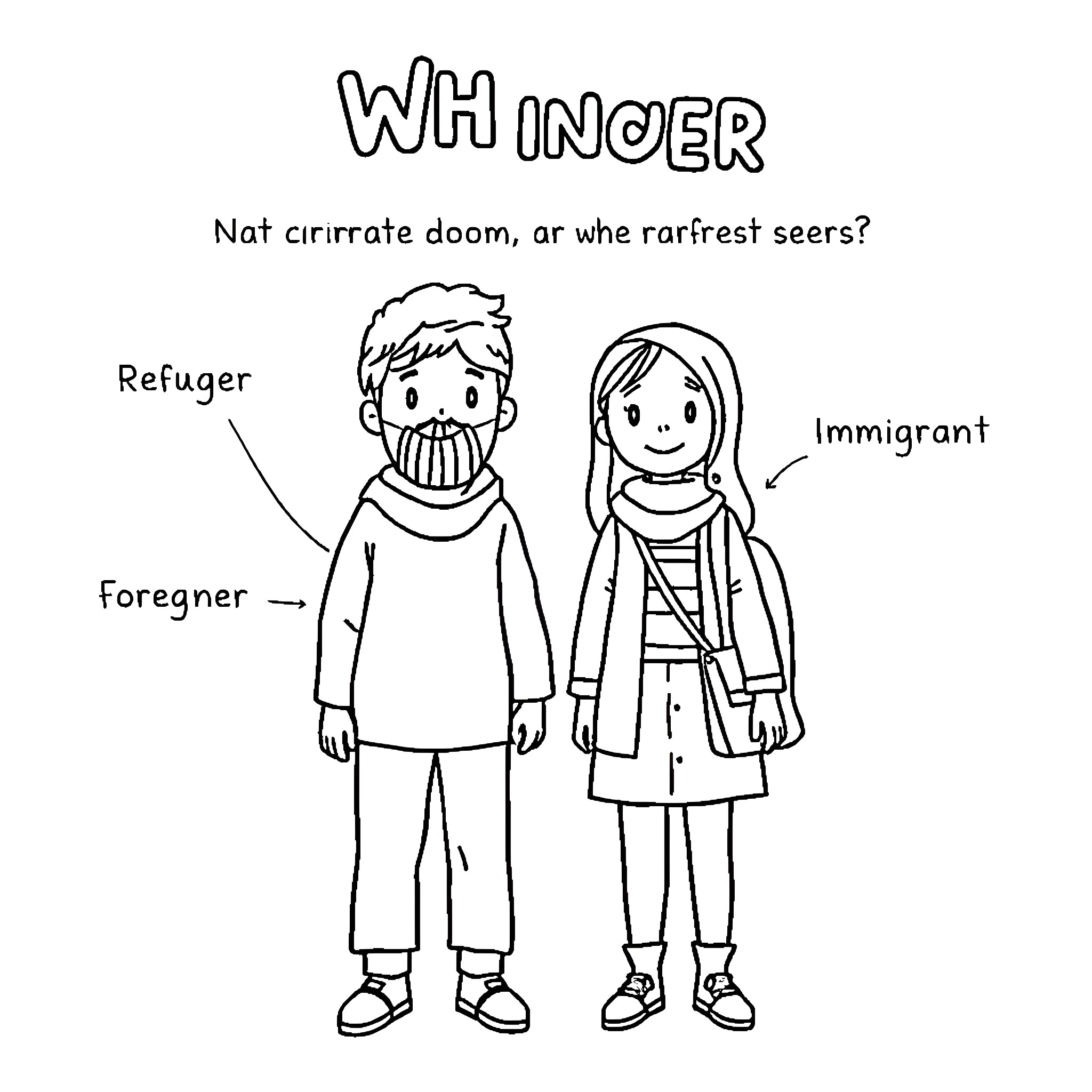 Foreigner seeking refuge or a new home Coloring Page (free black-and-white line drawing printable PDF for all, from beginners to advanced learners, including children, teens, adults, and seniors)