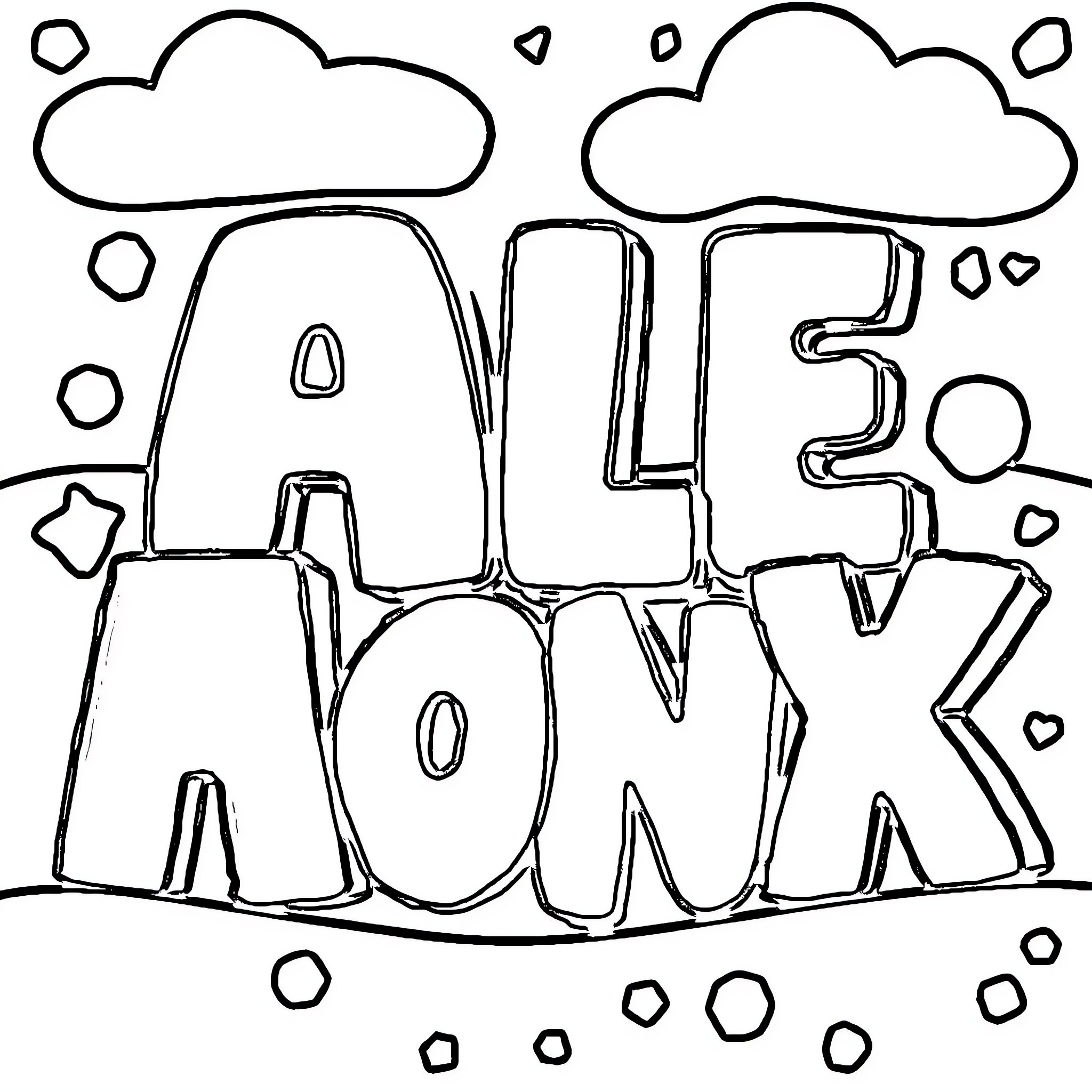 Shape and Letter Alphabet Doodle Coloring Page (free black-and-white line drawing printable PDF for all, from beginners to advanced learners, including children, teens, adults, and seniors)