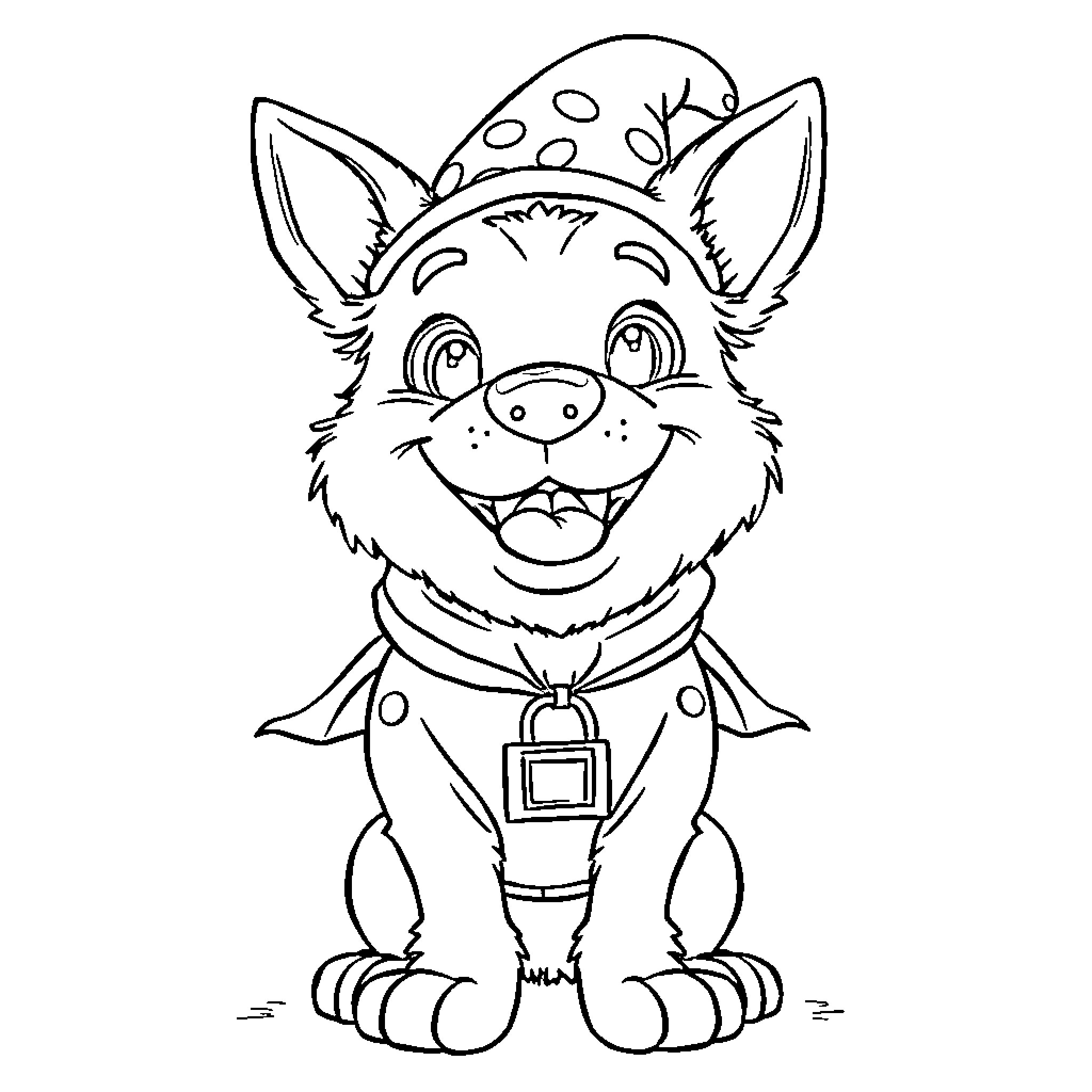 Bluey wearing a harness with a happy expression Coloring Page (free black-and-white line drawing printable PDF for all, from beginners to advanced learners, including children, teens, adults, and seniors)