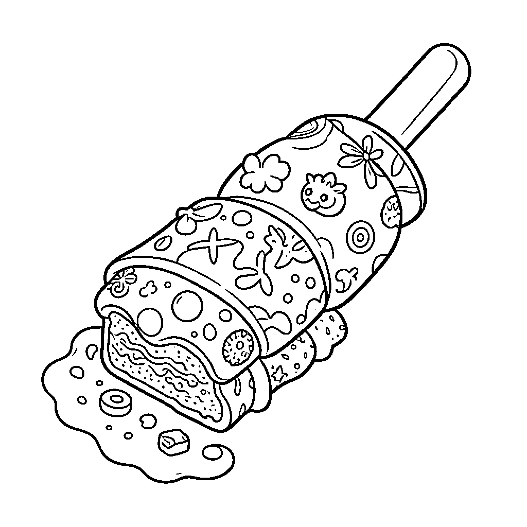 Candy Slide melting with sweet decorative patterns Coloring Page (free black-and-white line drawing printable PDF for all, from beginners to advanced learners, including children, teens, adults, and seniors)