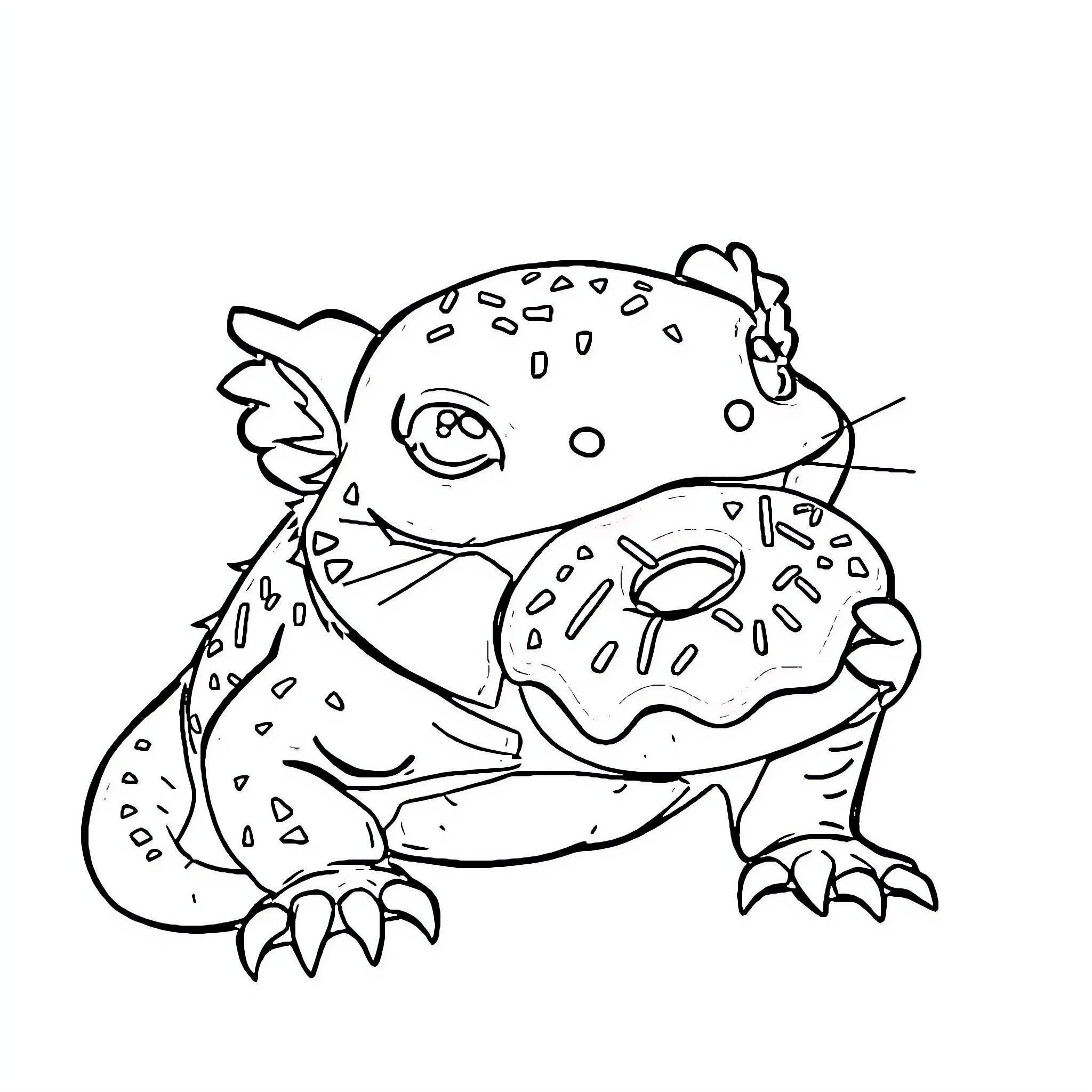 Axolotl creature with a playful expression Coloring Page (free black-and-white line drawing printable PDF for all, from beginners to advanced learners, including children, teens, adults, and seniors)