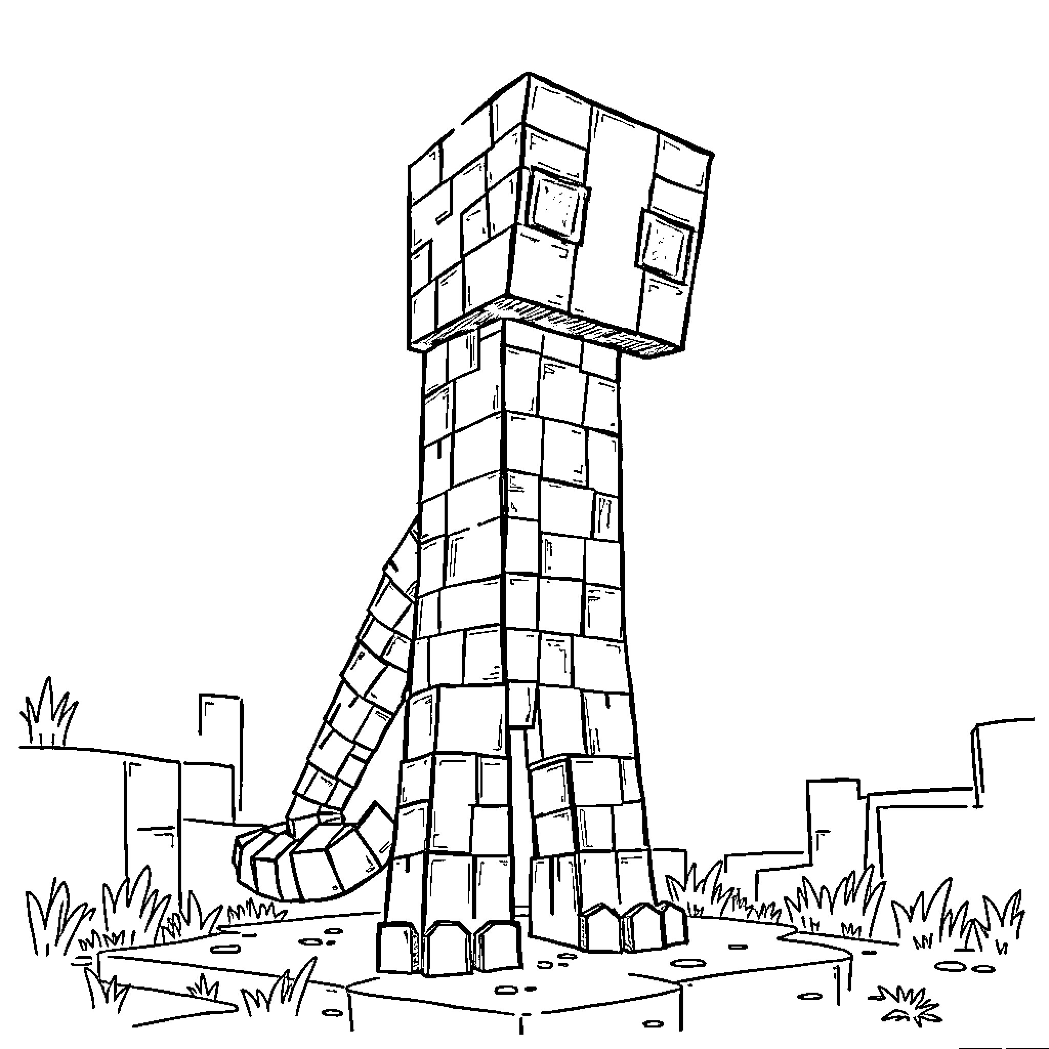Ender's Monumental Structure in Dystopian Landscape Coloring Page (free black-and-white line drawing printable PDF for all, from beginners to advanced learners, including children, teens, adults, and seniors)