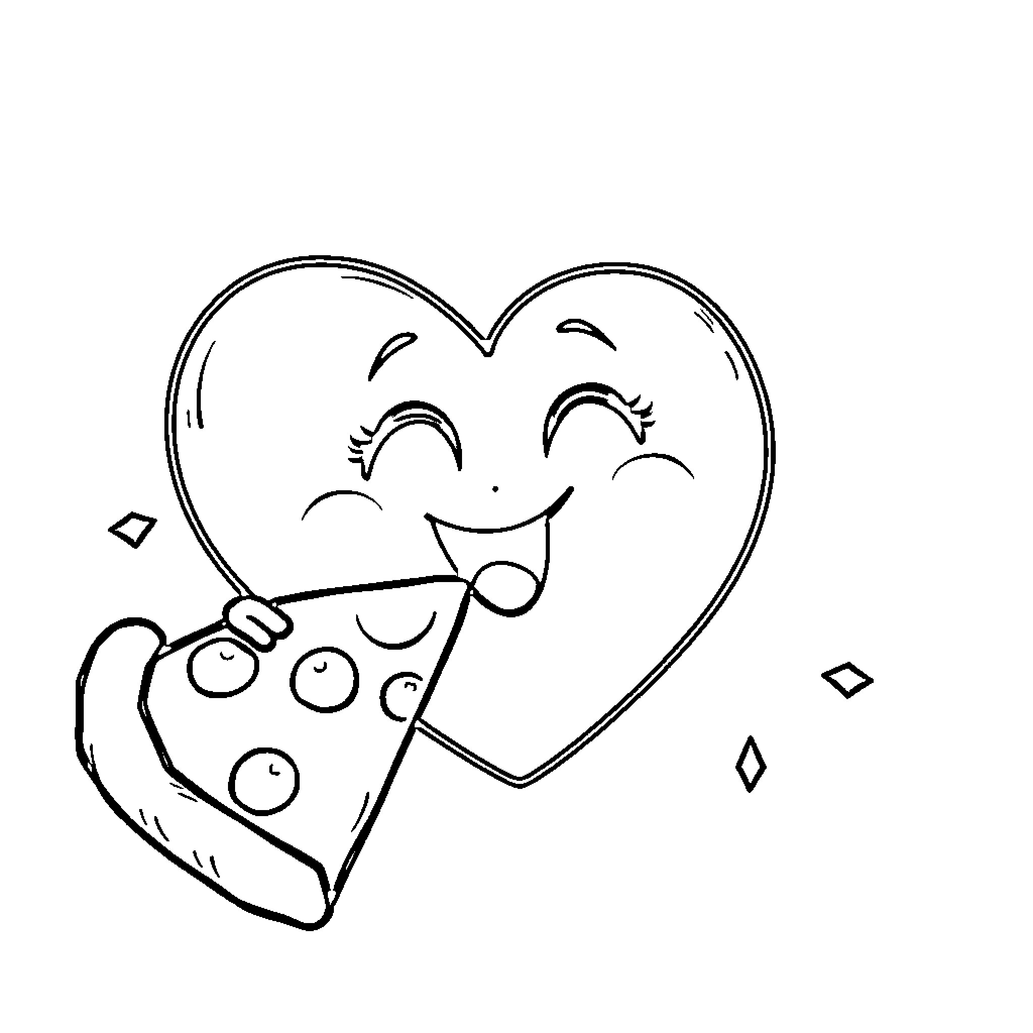 Heart happily enjoying video game controller Coloring Page (free black-and-white line drawing printable PDF for all, from beginners to advanced learners, including children, teens, adults, and seniors)