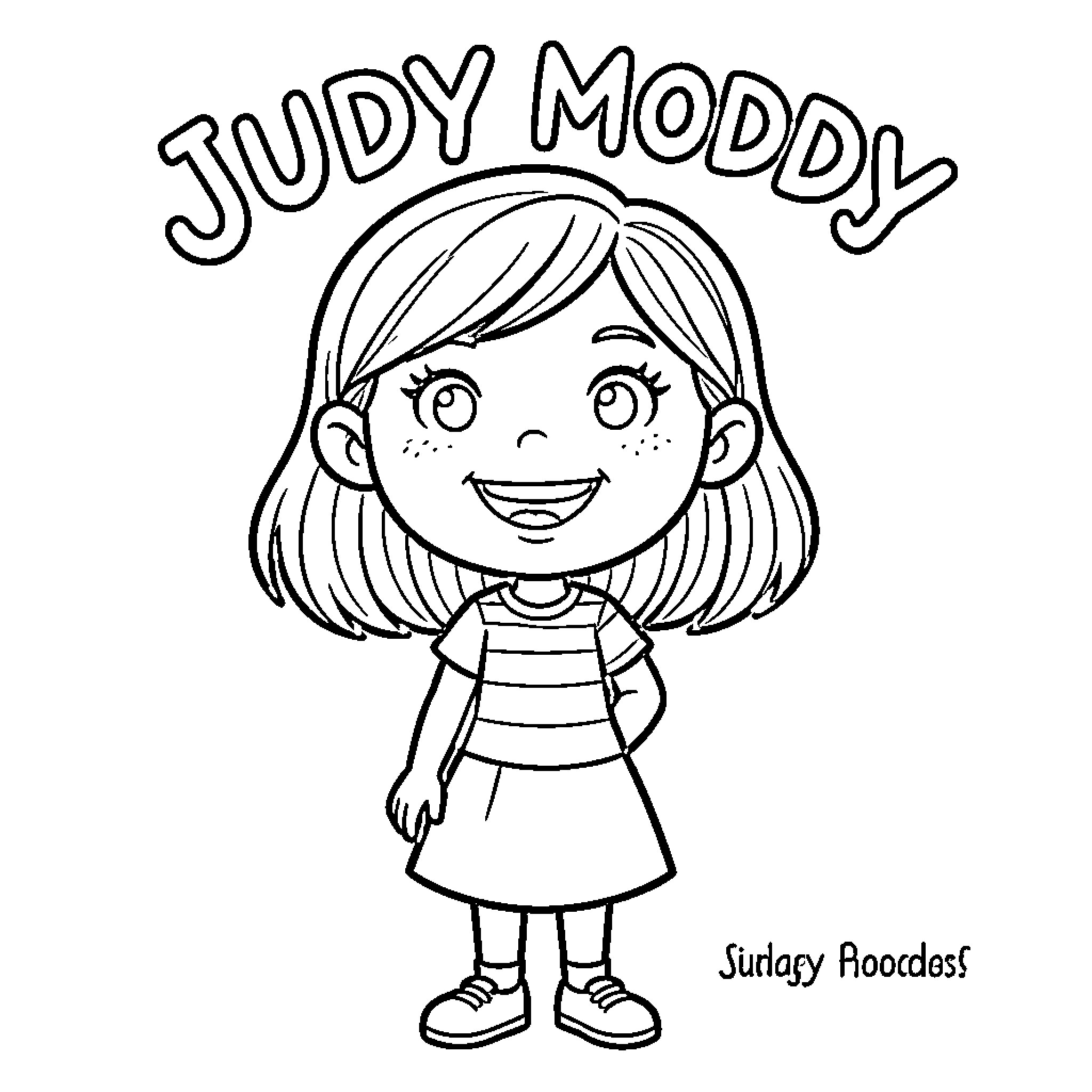 Judy Moody in a cheerful mood Coloring Page (free black-and-white line drawing printable PDF for all, from beginners to advanced learners, including children, teens, adults, and seniors)