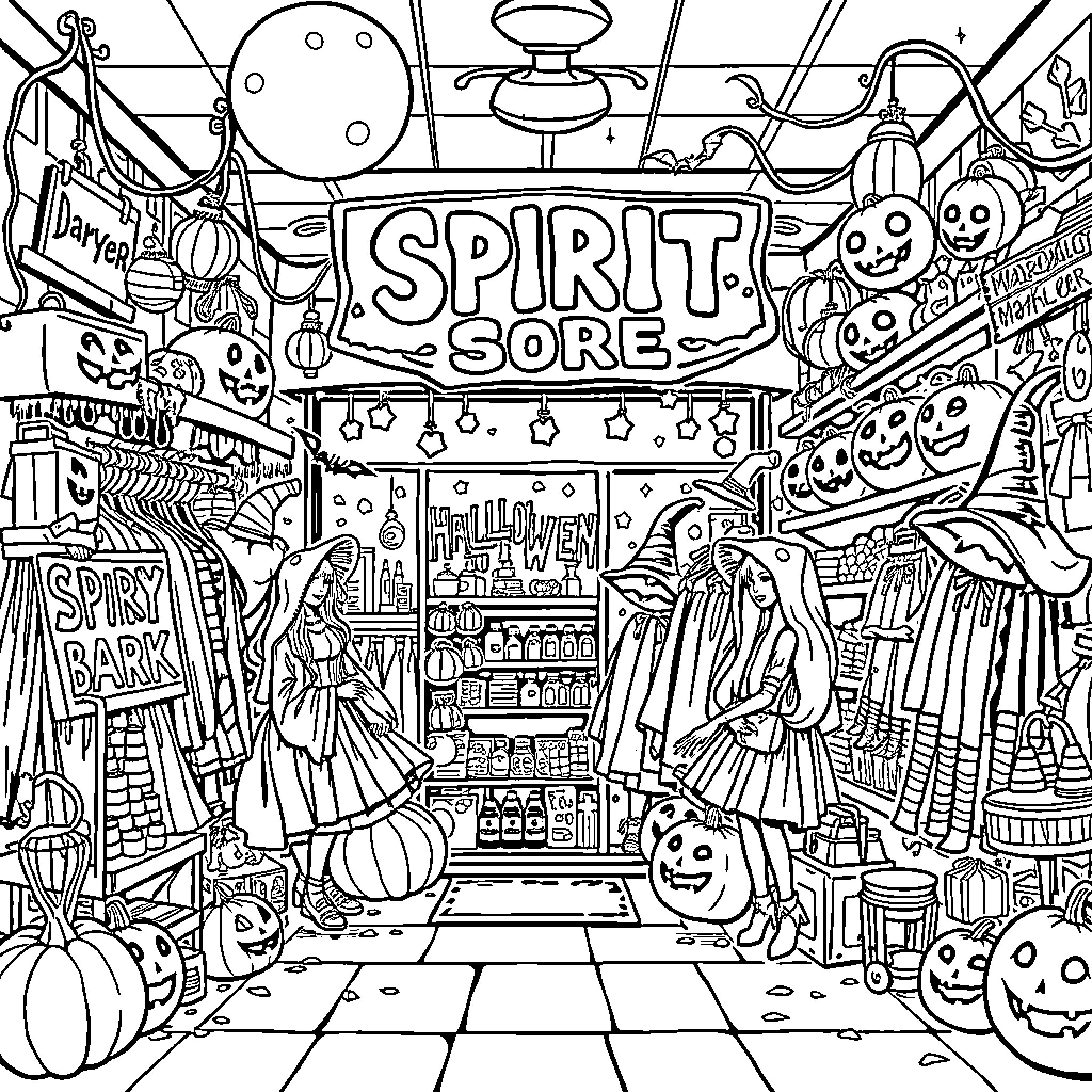 Spirit Scores: Spooky Supernatural Celebration Coloring Page (free black-and-white line drawing printable PDF for all, from beginners to advanced learners, including children, teens, adults, and seniors)