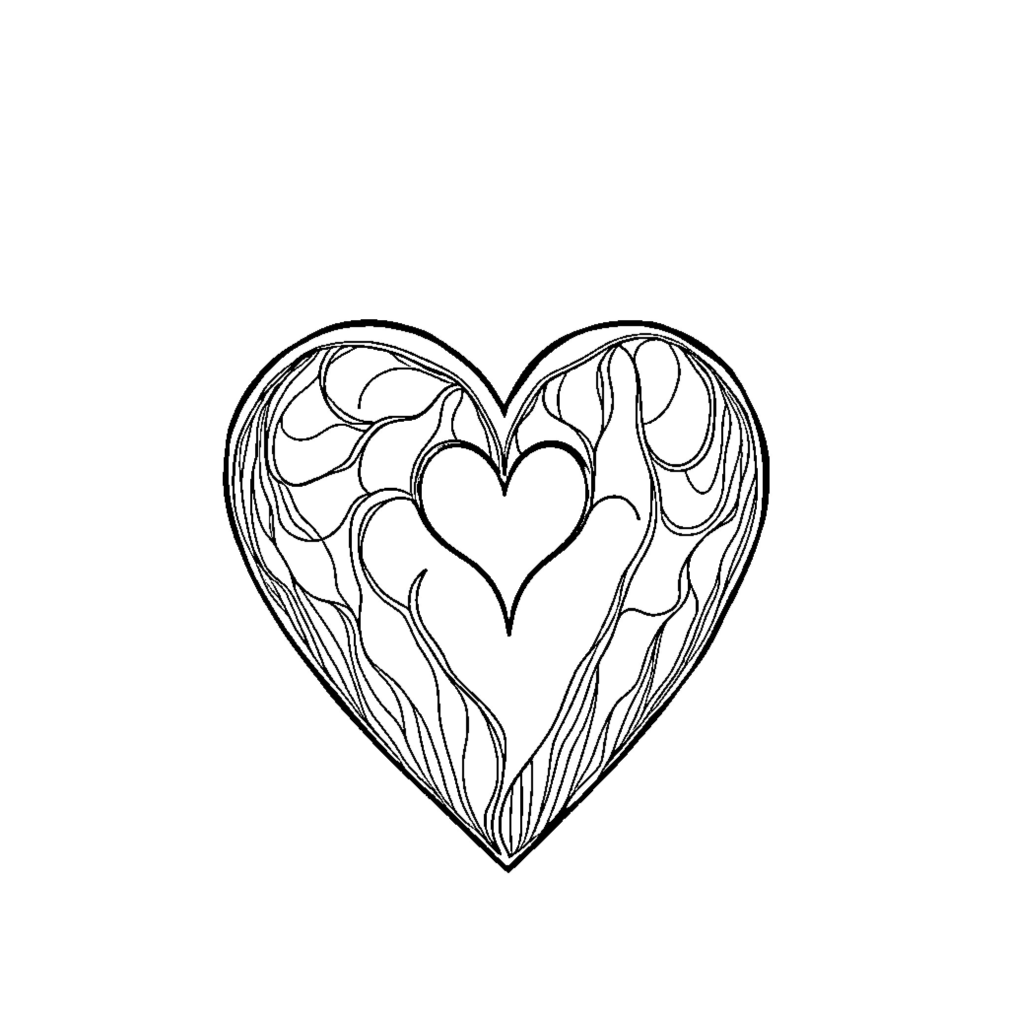 Heart-shaped abstract ornate design Coloring Page (free black-and-white line drawing printable PDF for all, from beginners to advanced learners, including children, teens, adults, and seniors)