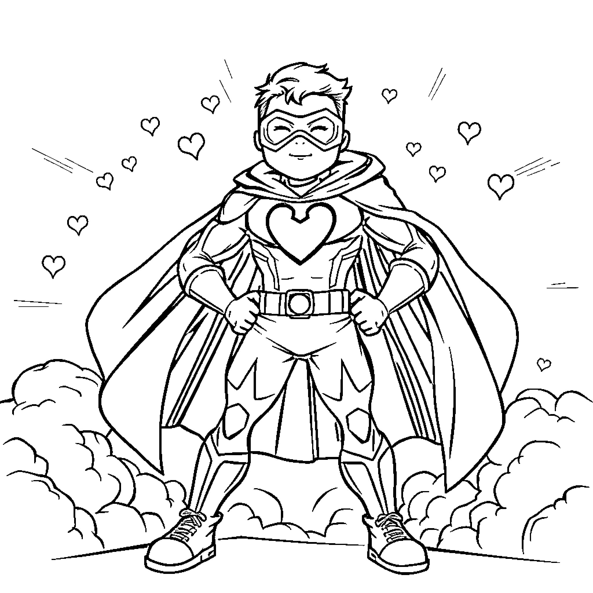 Diabetes Superhero Inspiring Confidence and Joy Coloring Page (free black-and-white line drawing printable PDF for all, from beginners to advanced learners, including children, teens, adults, and seniors)