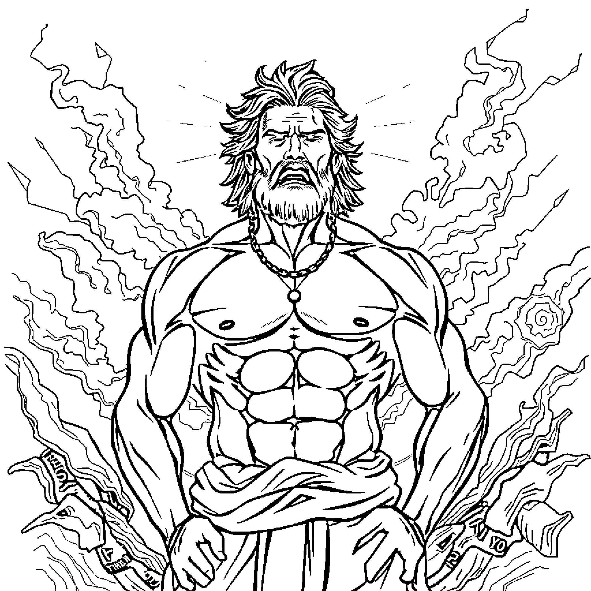God's mighty warrior of thunder and storm Coloring Page (free black-and-white line drawing printable PDF for all, from beginners to advanced learners, including children, teens, adults, and seniors)