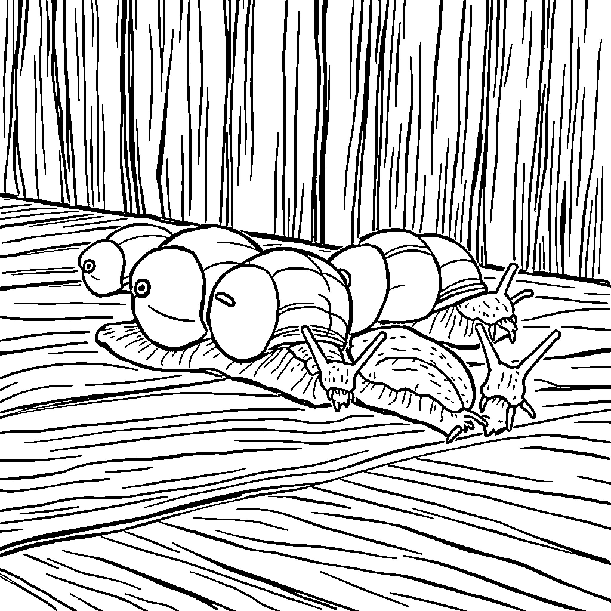 Snail exploring the forest floor Coloring Page (free black-and-white line drawing printable PDF for all, from beginners to advanced learners, including children, teens, adults, and seniors)