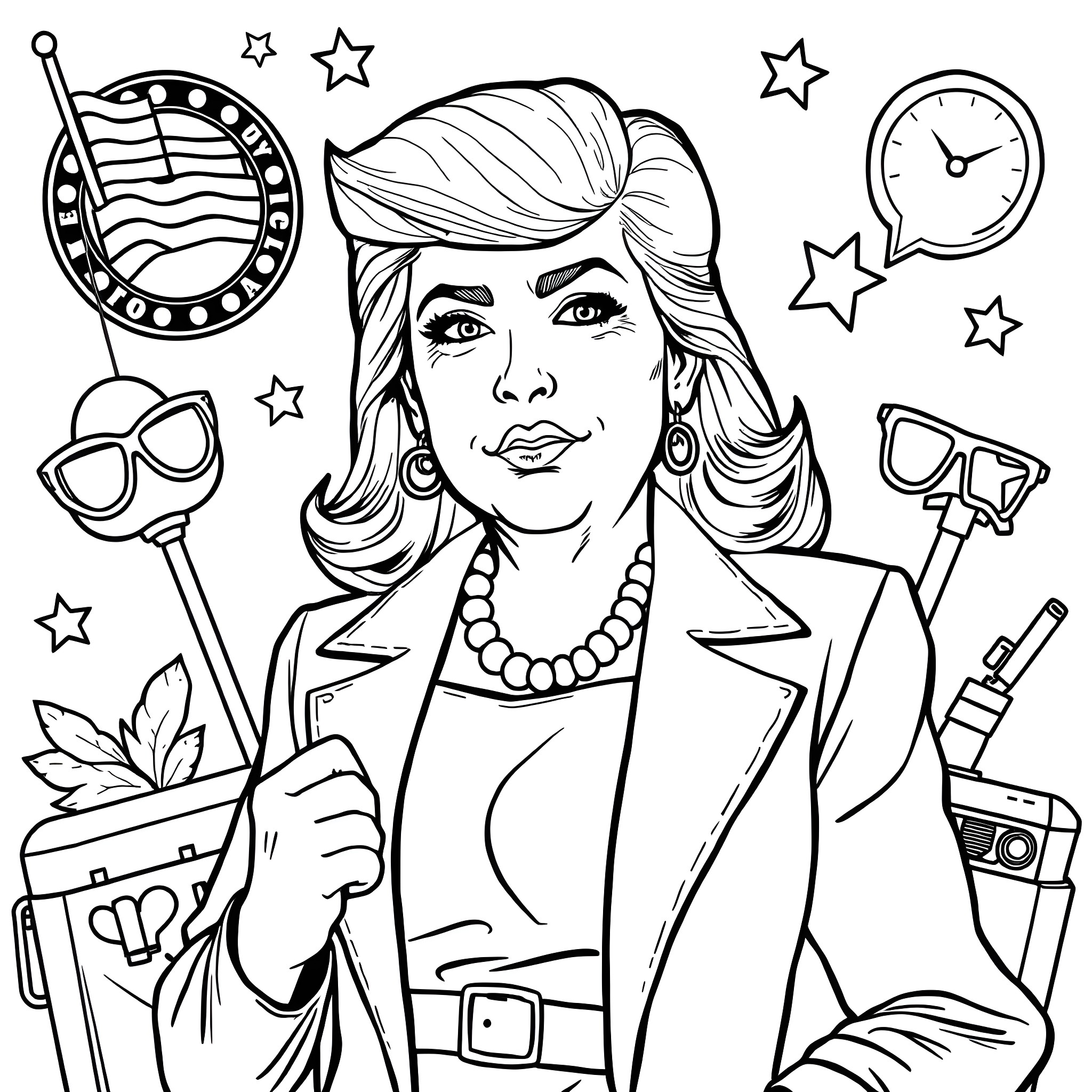 Trump's Patriotic Portrayal Coloring Page (free black-and-white line drawing printable PDF for all, from beginners to advanced learners, including children, teens, adults, and seniors)