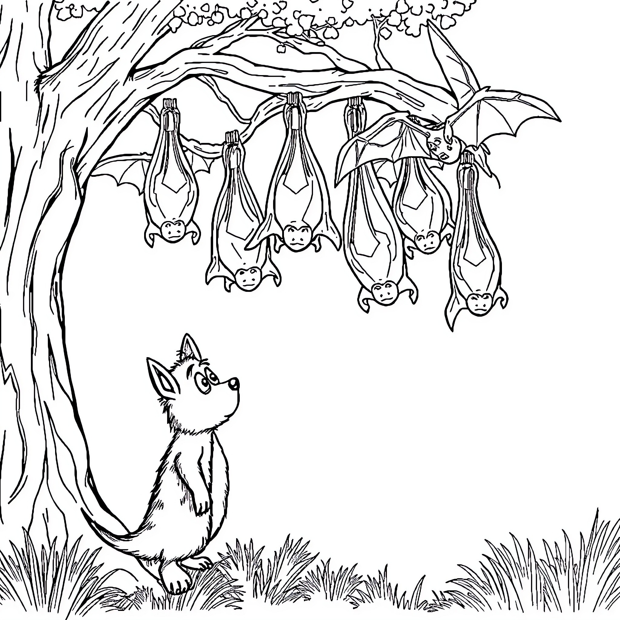 Ozzy's Playful Adventure in the Enchanted Forest Coloring Page (free black-and-white line drawing printable PDF for all, from beginners to advanced learners, including children, teens, adults, and seniors)