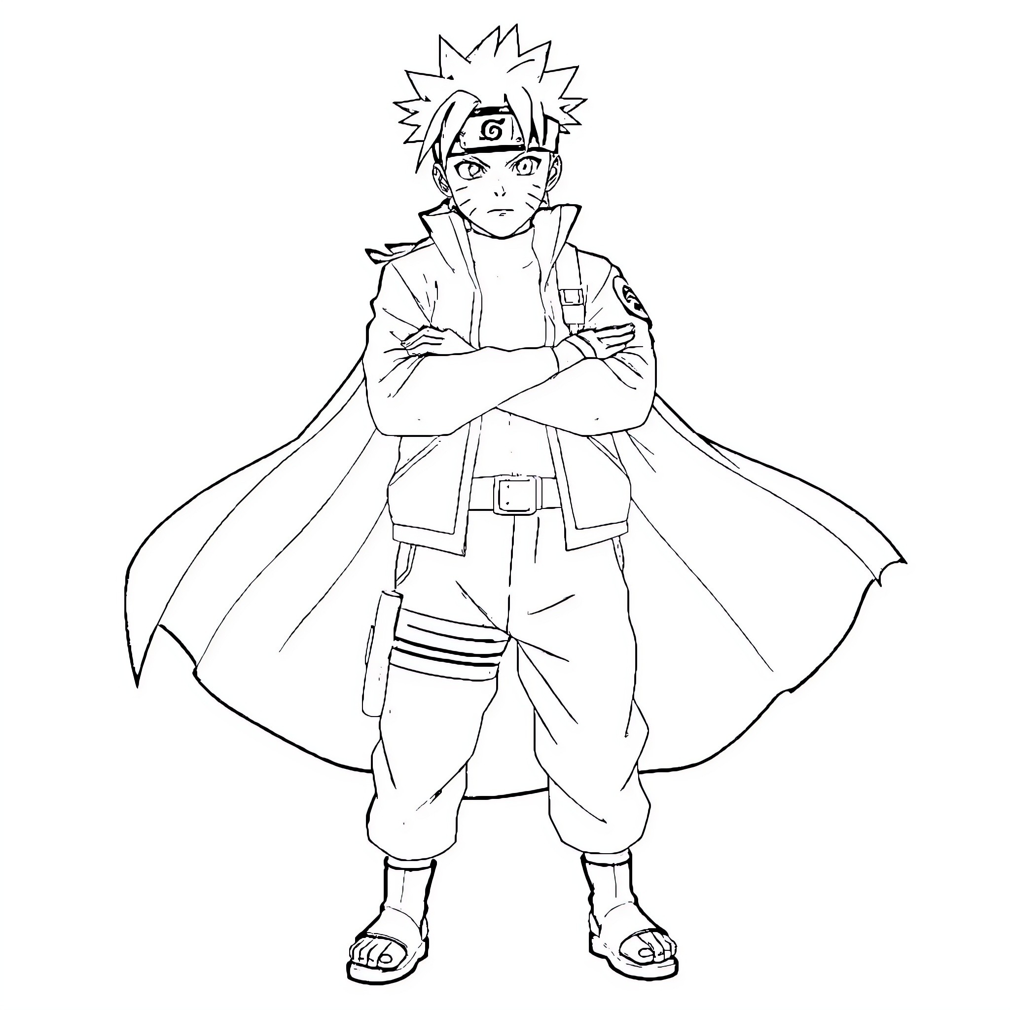 Naruto character with iconic ninja outfit and pose Coloring Page (free black-and-white line drawing printable PDF for all, from beginners to advanced learners, including children, teens, adults, and seniors)