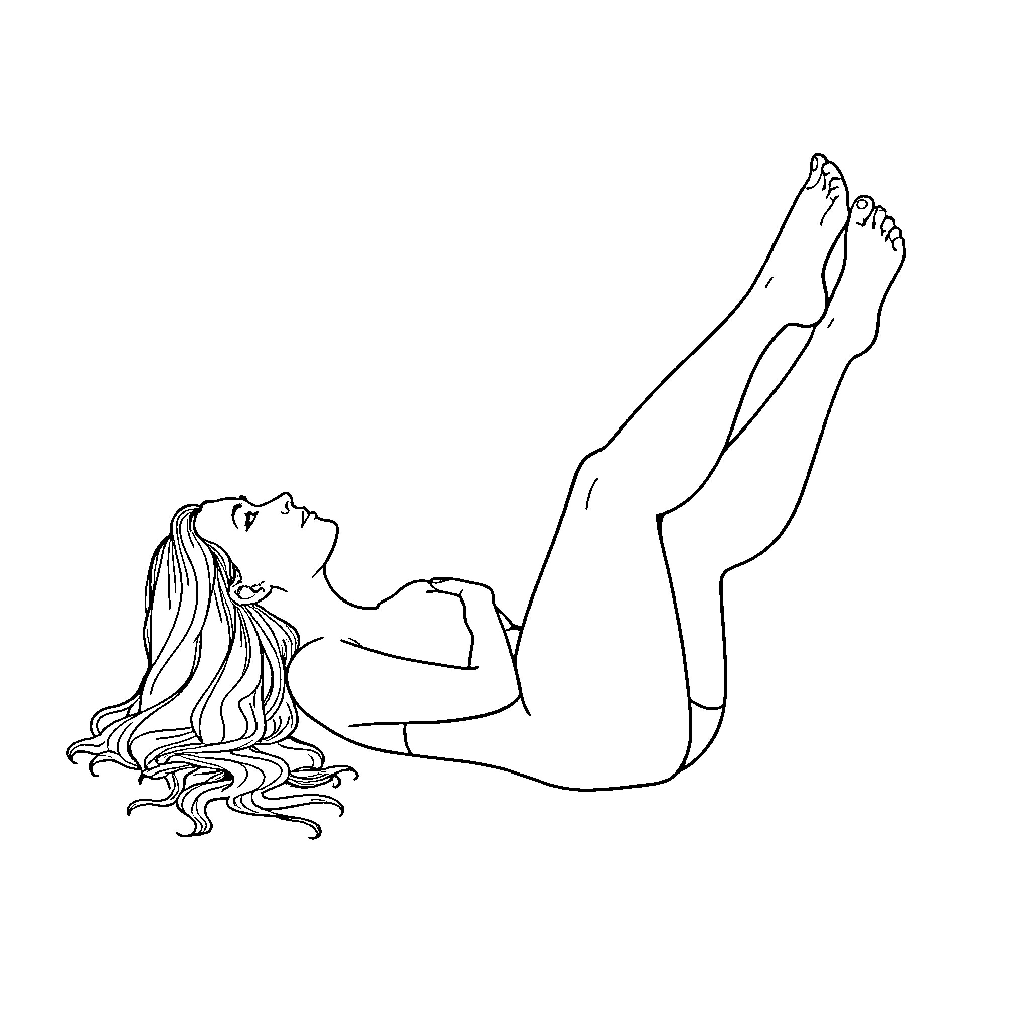 Leg Stretch and Relaxation Coloring Page (free black-and-white line drawing printable PDF for all, from beginners to advanced learners, including children, teens, adults, and seniors)