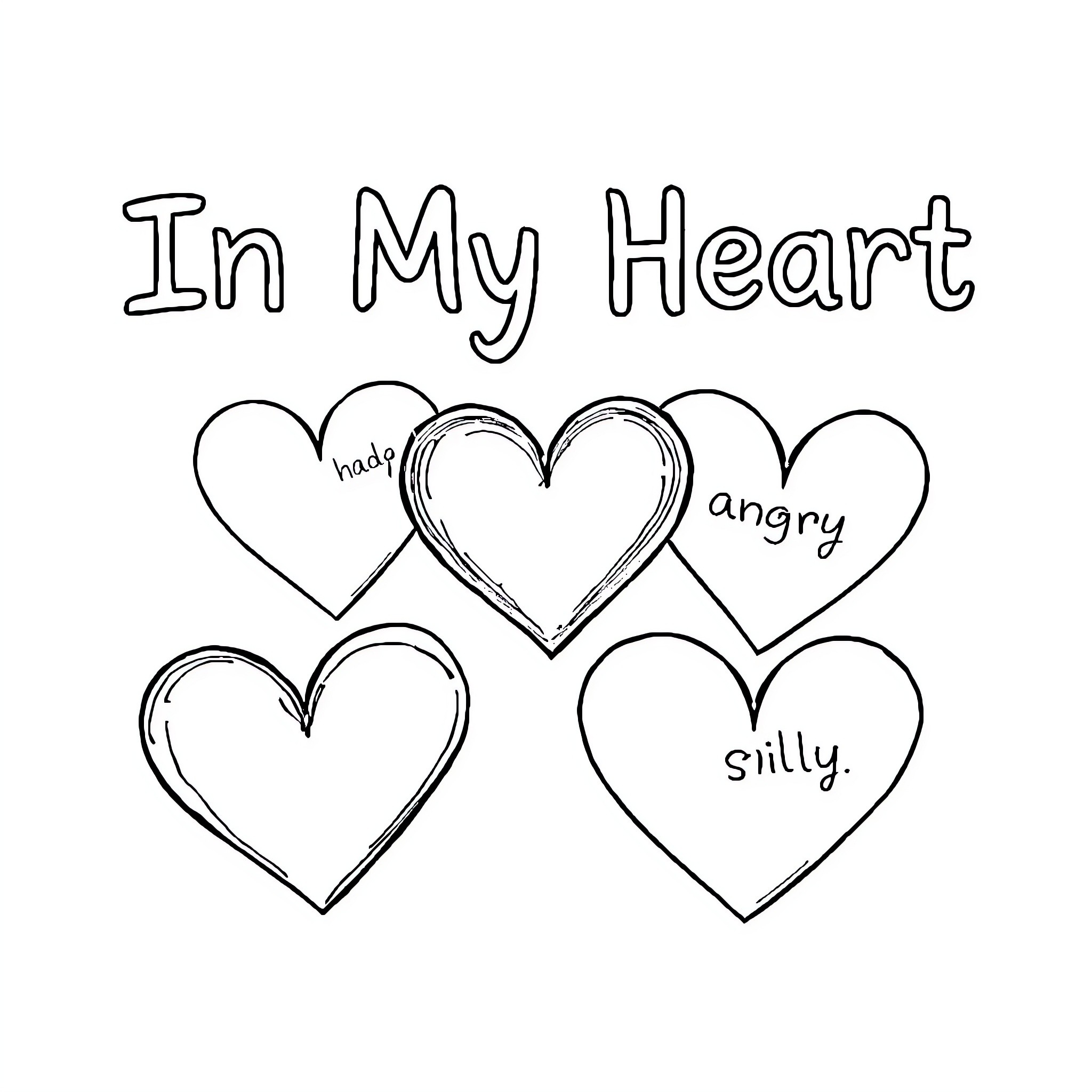 Heart Expressing Diverse Emotions Coloring Page (free black-and-white line drawing printable PDF for all, from beginners to advanced learners, including children, teens, adults, and seniors)