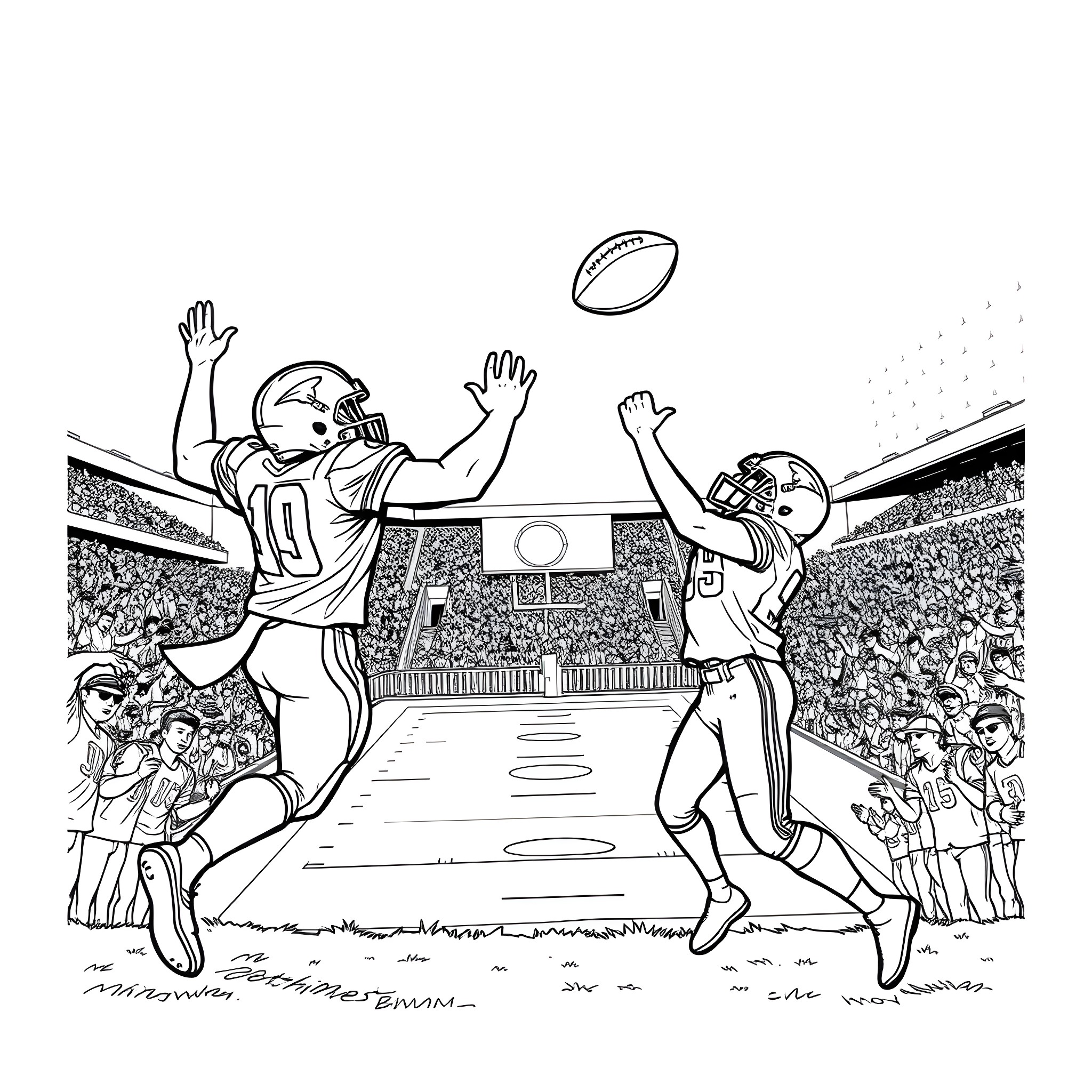 Jordan Love playing football game with opponent Coloring Page (free black-and-white line drawing printable PDF for all, from beginners to advanced learners, including children, teens, adults, and seniors)