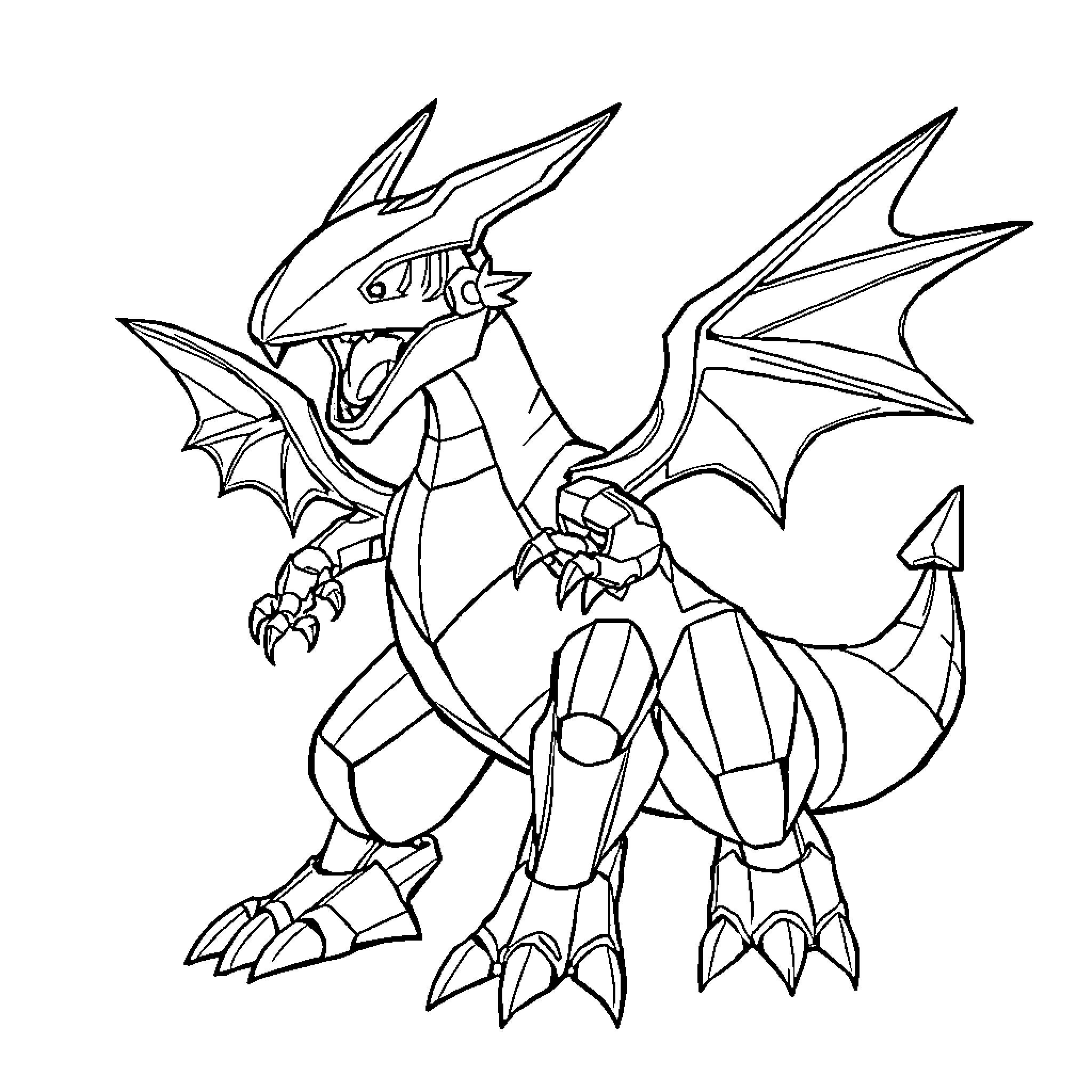 Charizard readying its powerful fire-breathing attack Coloring Page (free black-and-white line drawing printable PDF for all, from beginners to advanced learners, including children, teens, adults, and seniors)