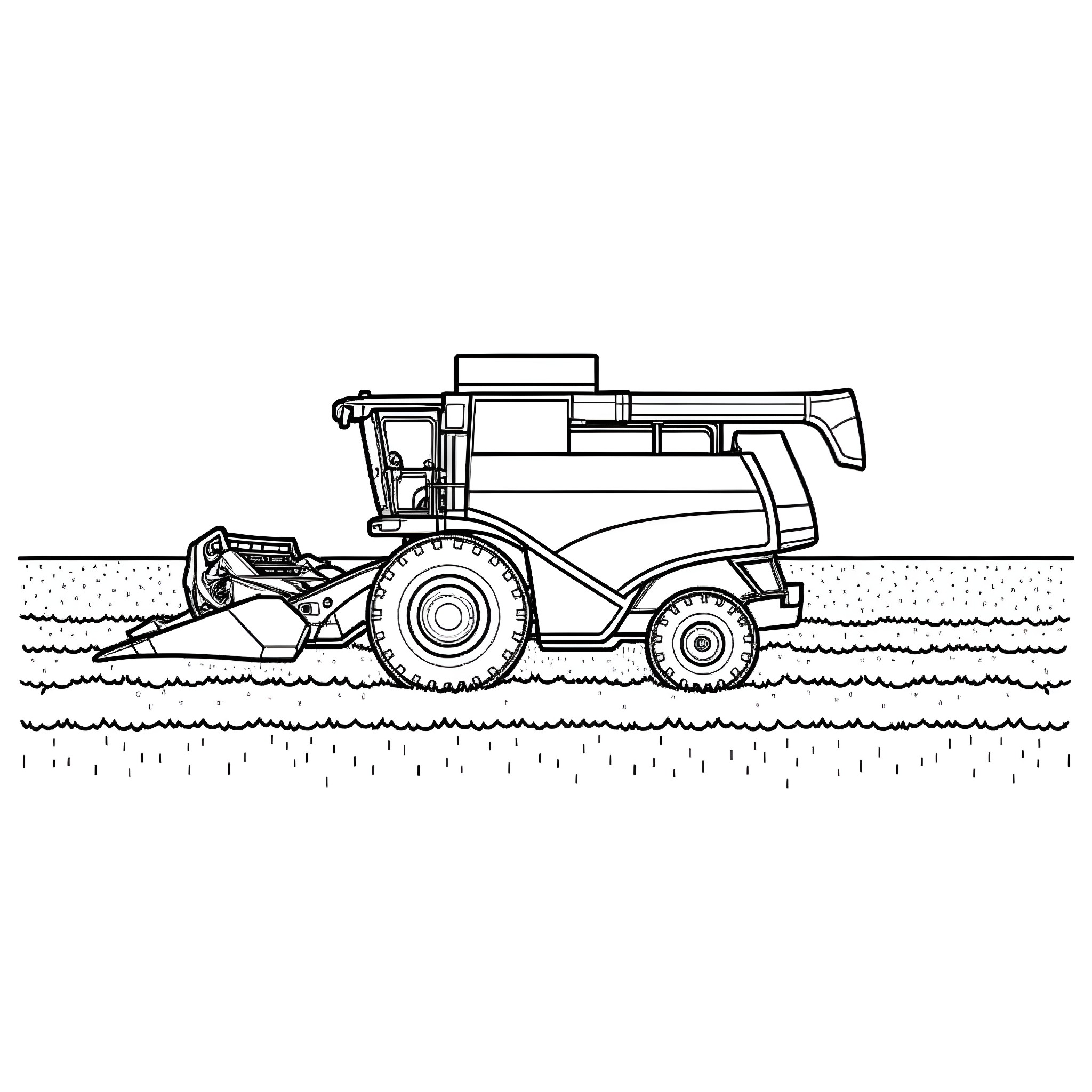 Claas Jaguar harvesting equipment in field Coloring Page (free black-and-white line drawing printable PDF for all, from beginners to advanced learners, including children, teens, adults, and seniors)