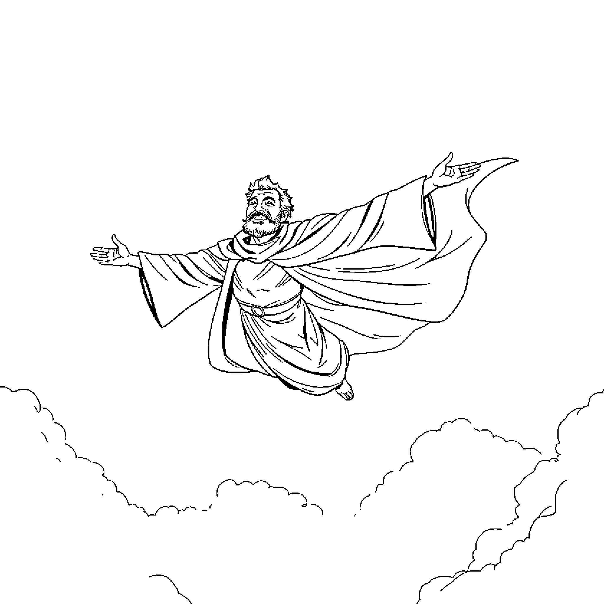 Mark Adams soaring through the heavenly clouds Coloring Page (free black-and-white line drawing printable PDF for all, from beginners to advanced learners, including children, teens, adults, and seniors)