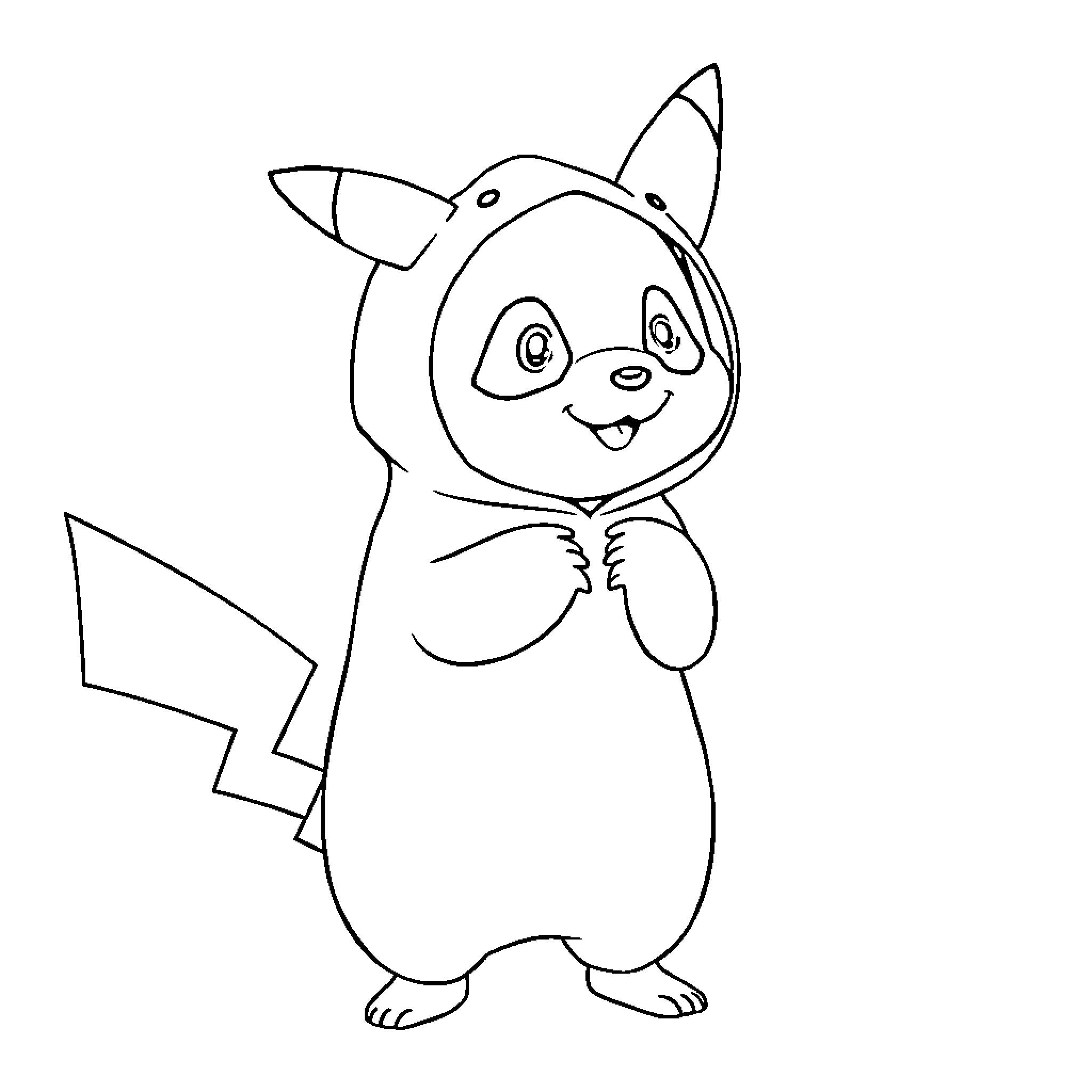 Panda wearing a cute animal hooded outfit Coloring Page (free black-and-white line drawing printable PDF for all, from beginners to advanced learners, including children, teens, adults, and seniors)