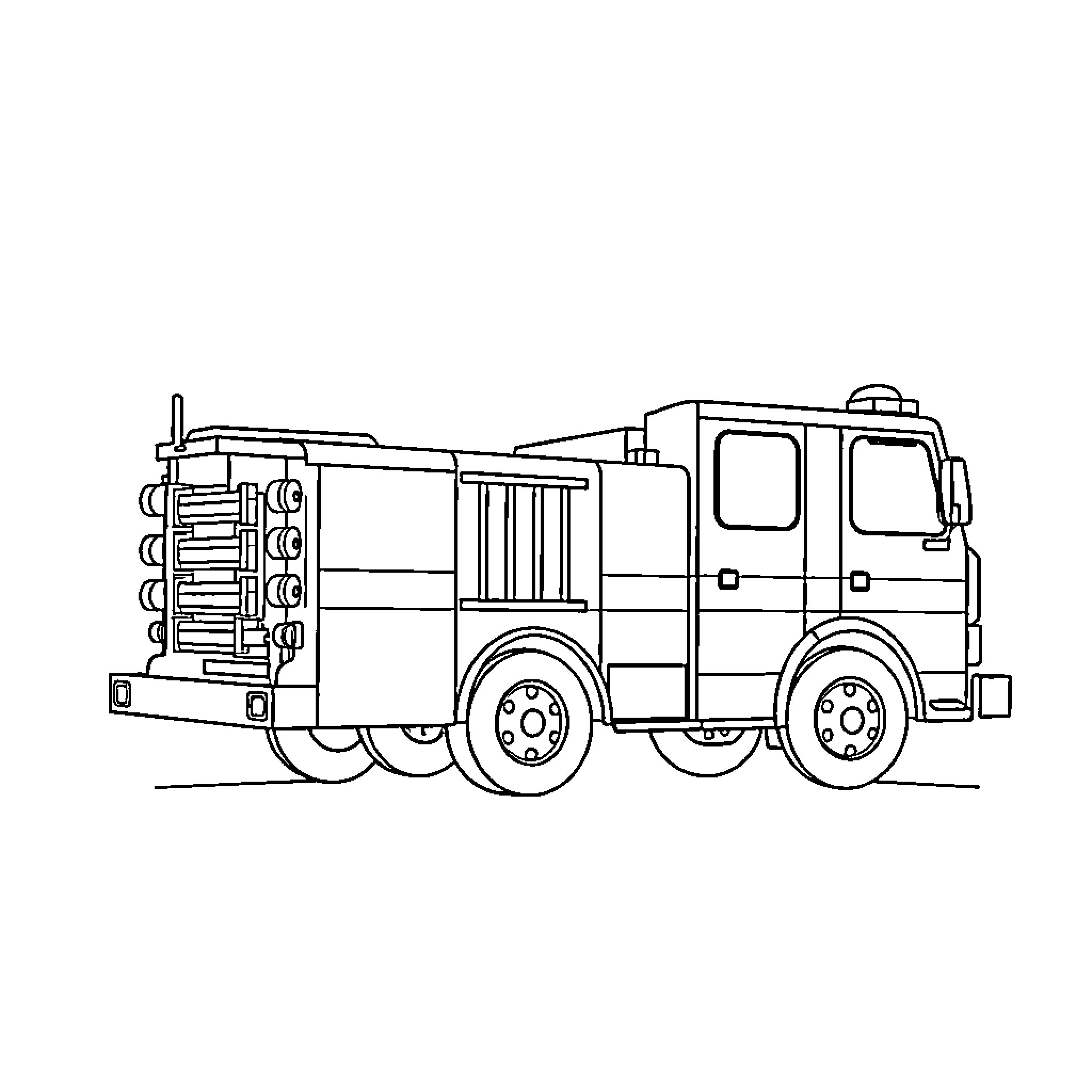 Fire Truck Rushing to Emergency Response Coloring Page (free black-and-white line drawing printable PDF for all, from beginners to advanced learners, including children, teens, adults, and seniors)