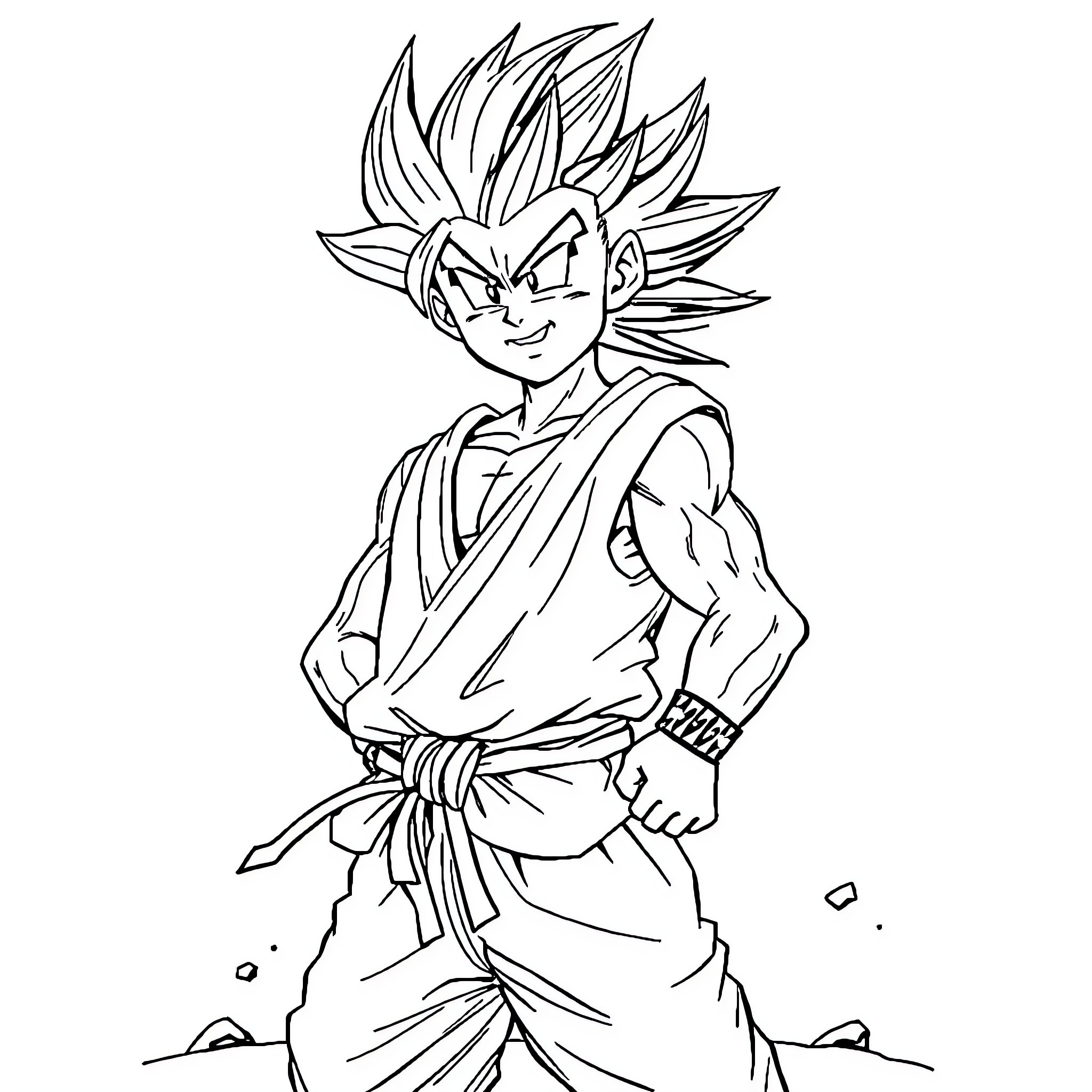 Sangoku character in battle stance with fierce expression Coloring Page (free black-and-white line drawing printable PDF for all, from beginners to advanced learners, including children, teens, adults, and seniors)