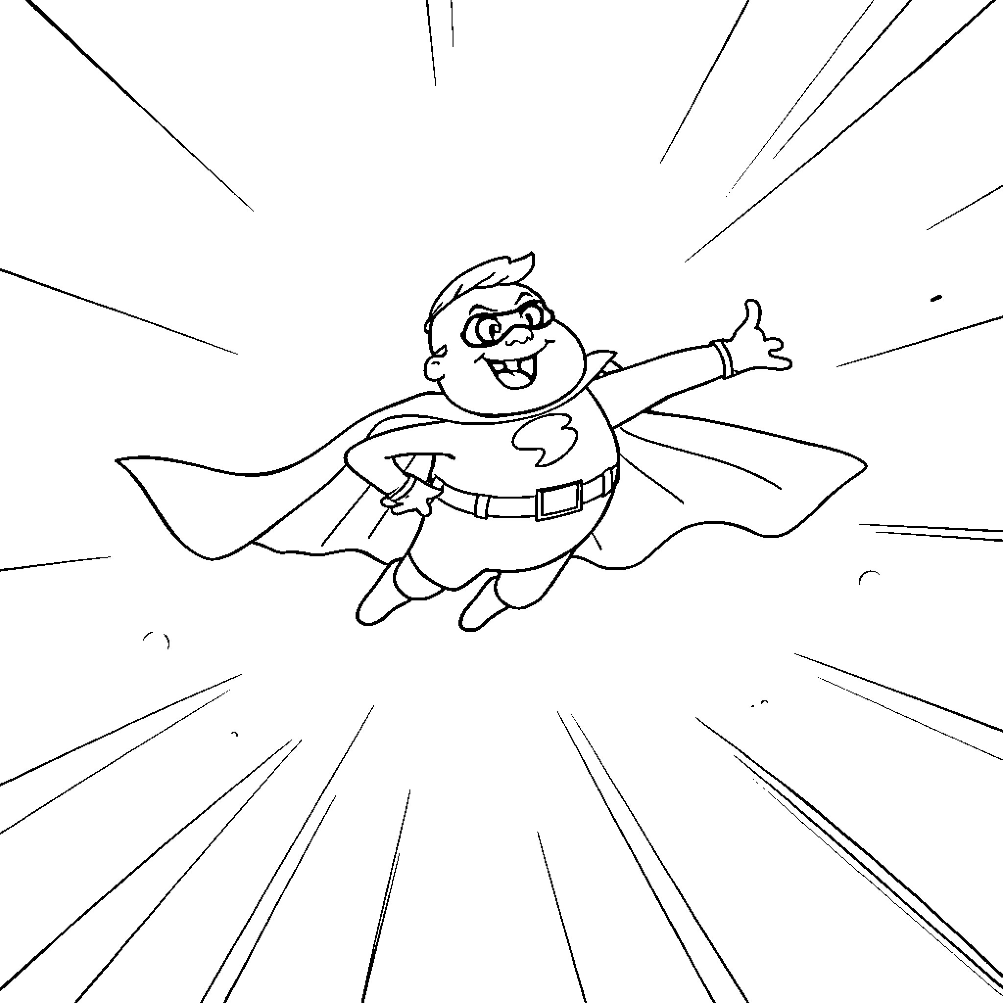 Captain Underpants soaring through the sky Coloring Page (free black-and-white line drawing printable PDF for all, from beginners to advanced learners, including children, teens, adults, and seniors)
