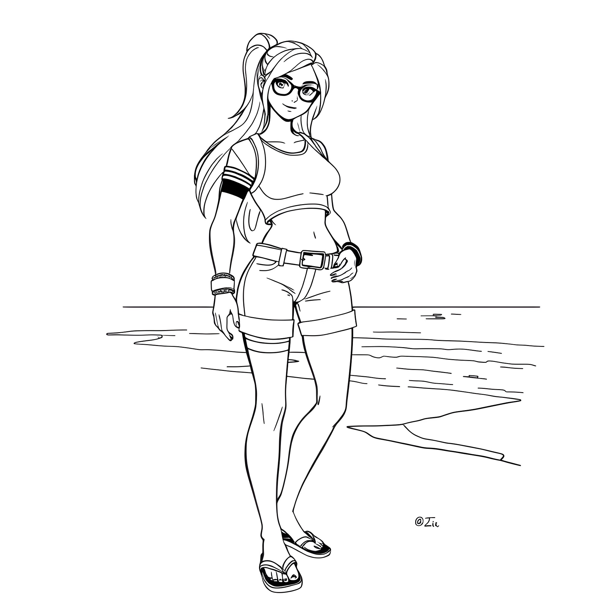 Fortnite Skin of a woman in casual attire Coloring Page (free black-and-white line drawing printable PDF for all, from beginners to advanced learners, including children, teens, adults, and seniors)