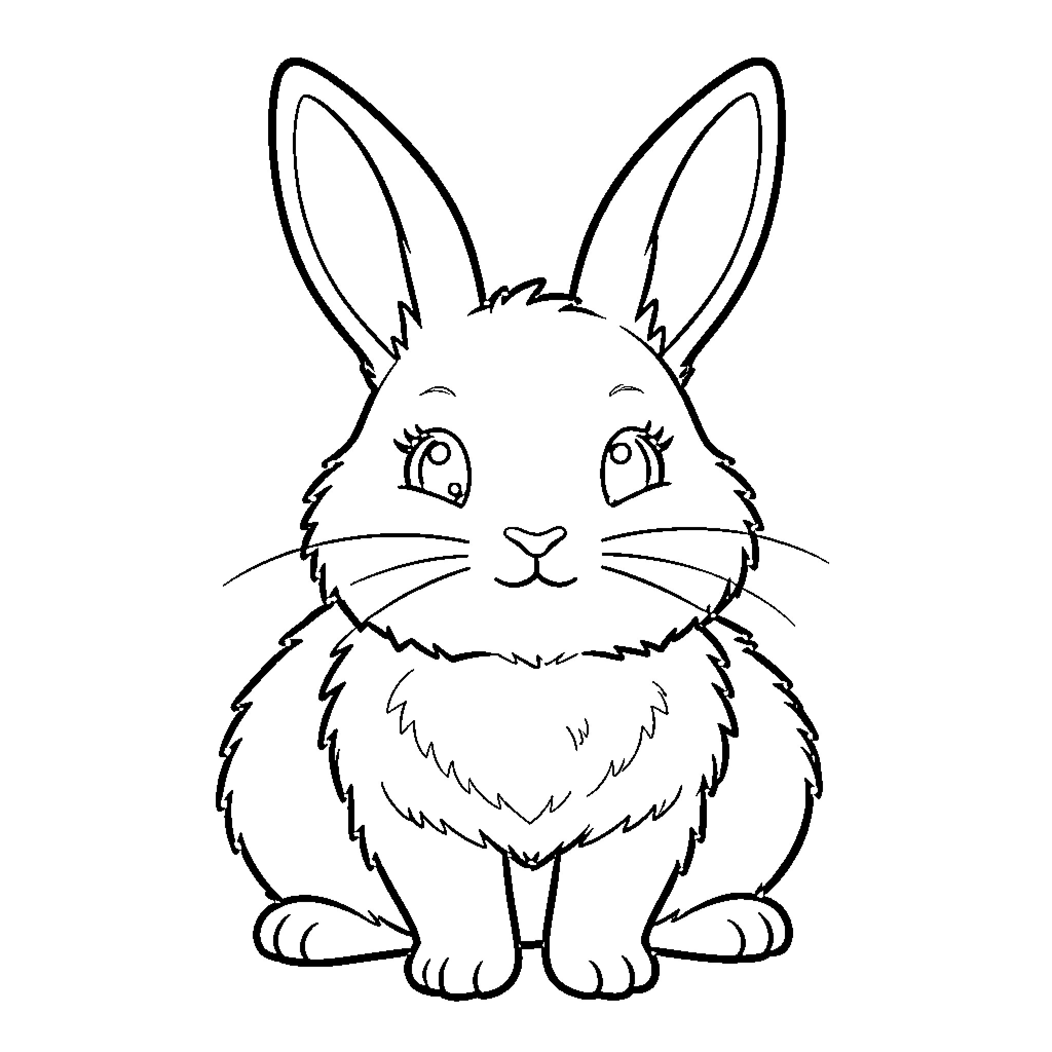 Easter Bunny sitting attentively Coloring Page (free black-and-white line drawing printable PDF for all, from beginners to advanced learners, including children, teens, adults, and seniors)