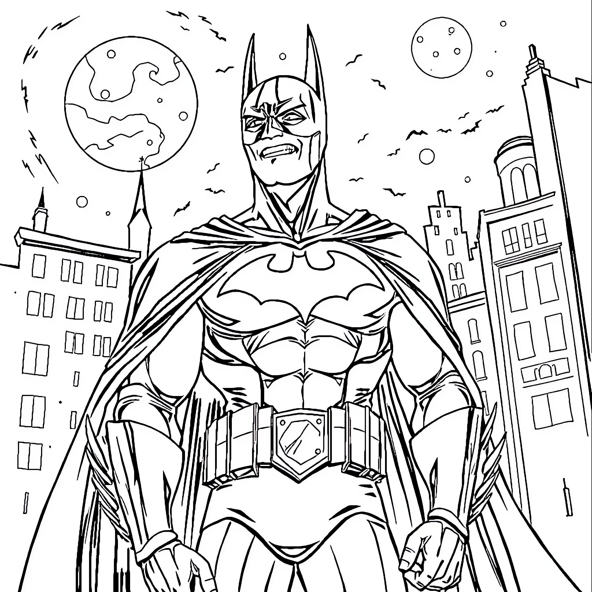 Joker's Dark City Escapades Coloring Page (free black-and-white line drawing printable PDF for all, from beginners to advanced learners, including children, teens, adults, and seniors)