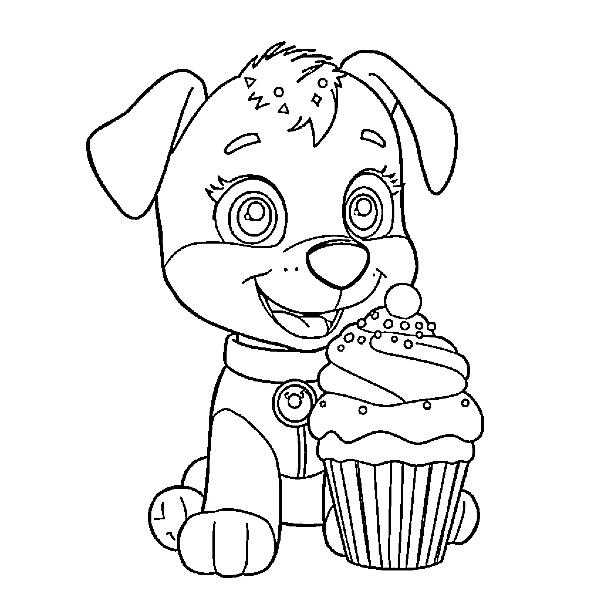 Skye enjoys a tasty treat Coloring Page (free black-and-white line drawing printable PDF for all, from beginners to advanced learners, including children, teens, adults, and seniors)
