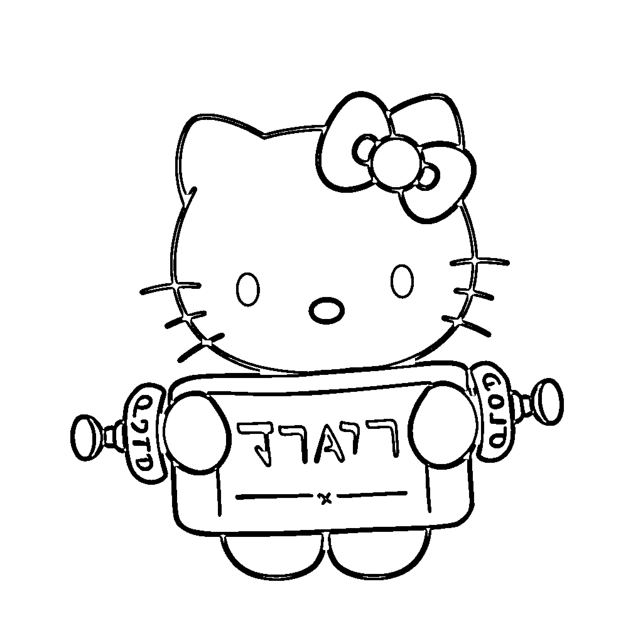 Hello Kitty playing with a drum Coloring Page (free black-and-white line drawing printable PDF for all, from beginners to advanced learners, including children, teens, adults, and seniors)
