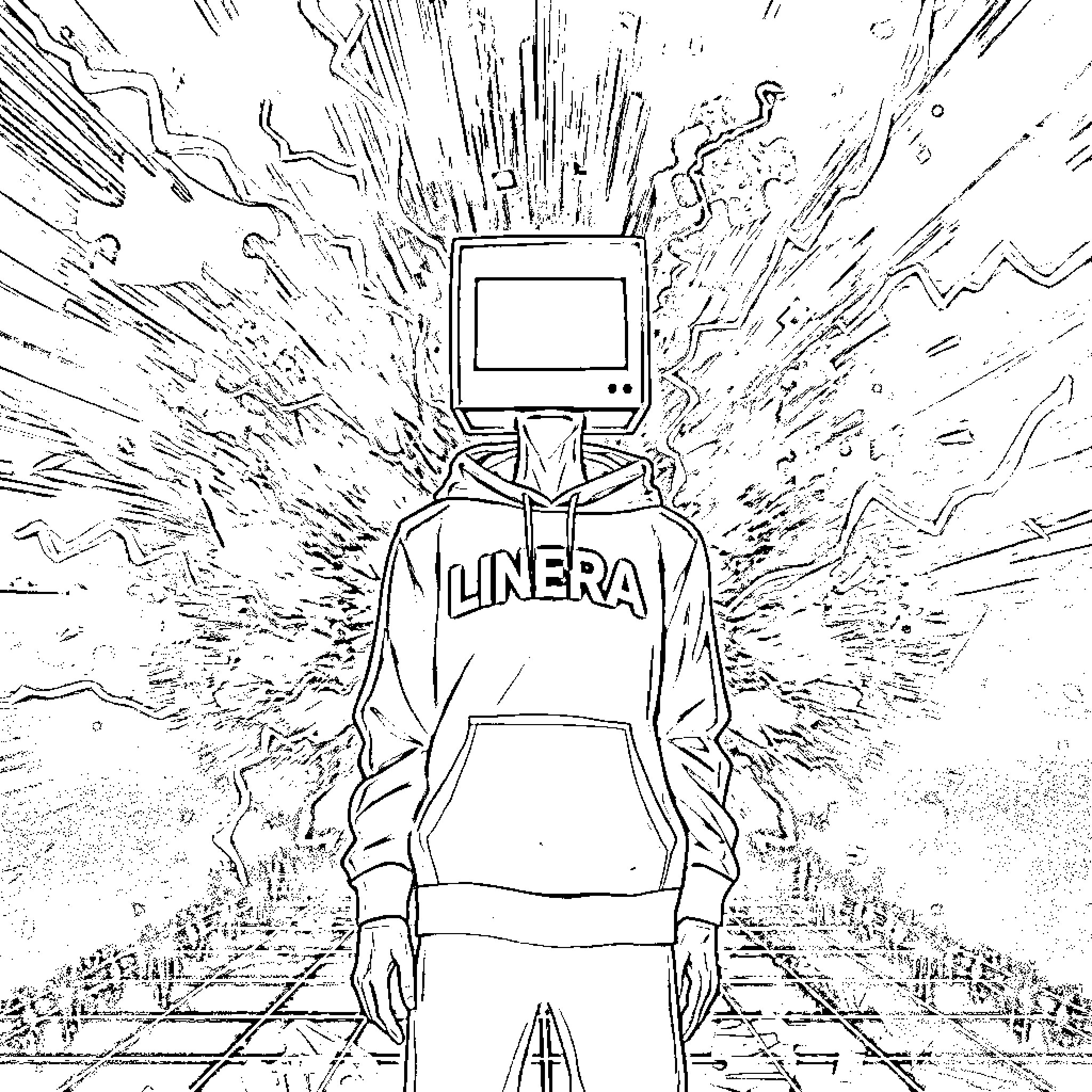 Character in futuristic outfit with glowing screen Coloring Page (free black-and-white line drawing printable PDF for all, from beginners to advanced learners, including children, teens, adults, and seniors)