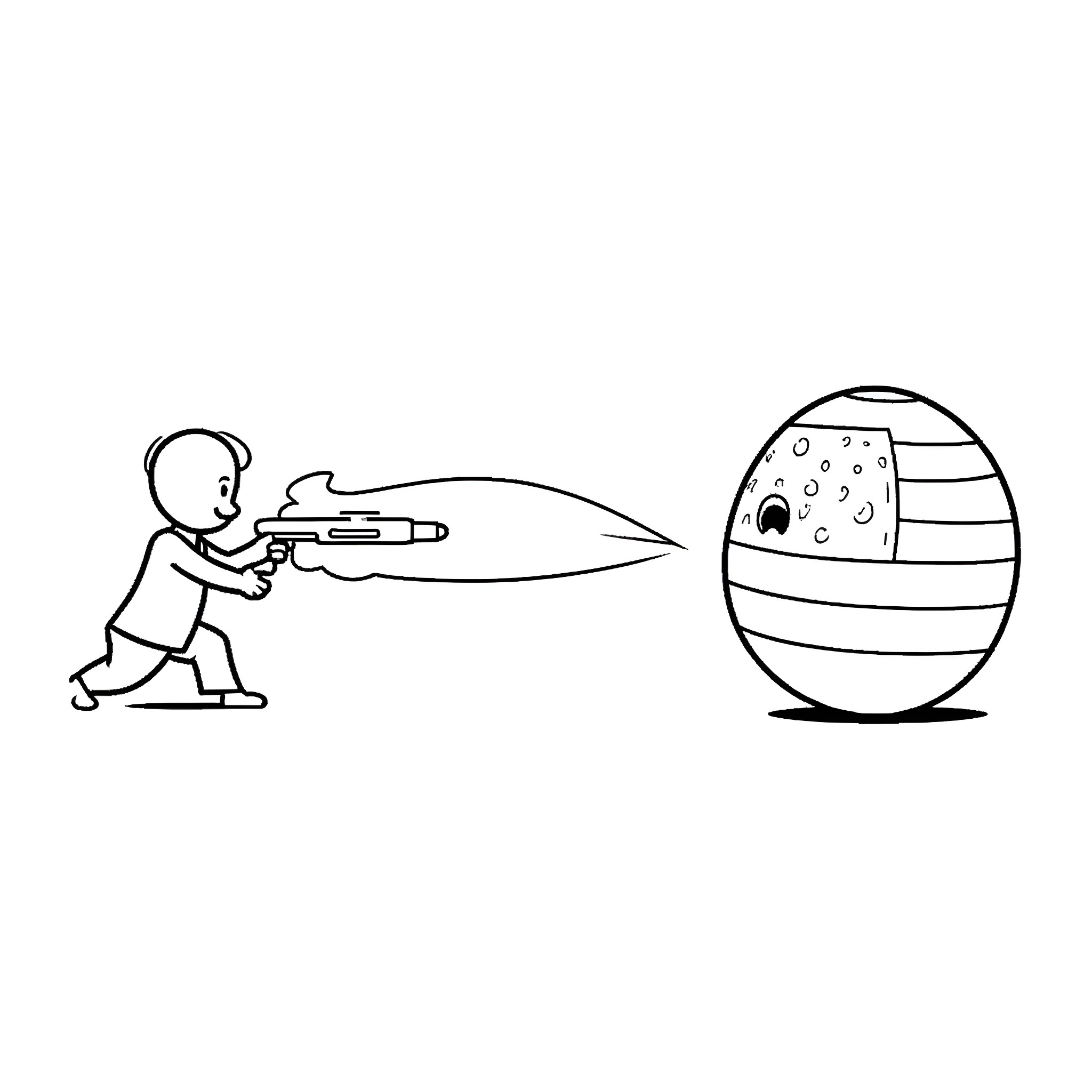 Country Ball Character Attacking Striped Egg Coloring Page (free black-and-white line drawing printable PDF for all, from beginners to advanced learners, including children, teens, adults, and seniors)