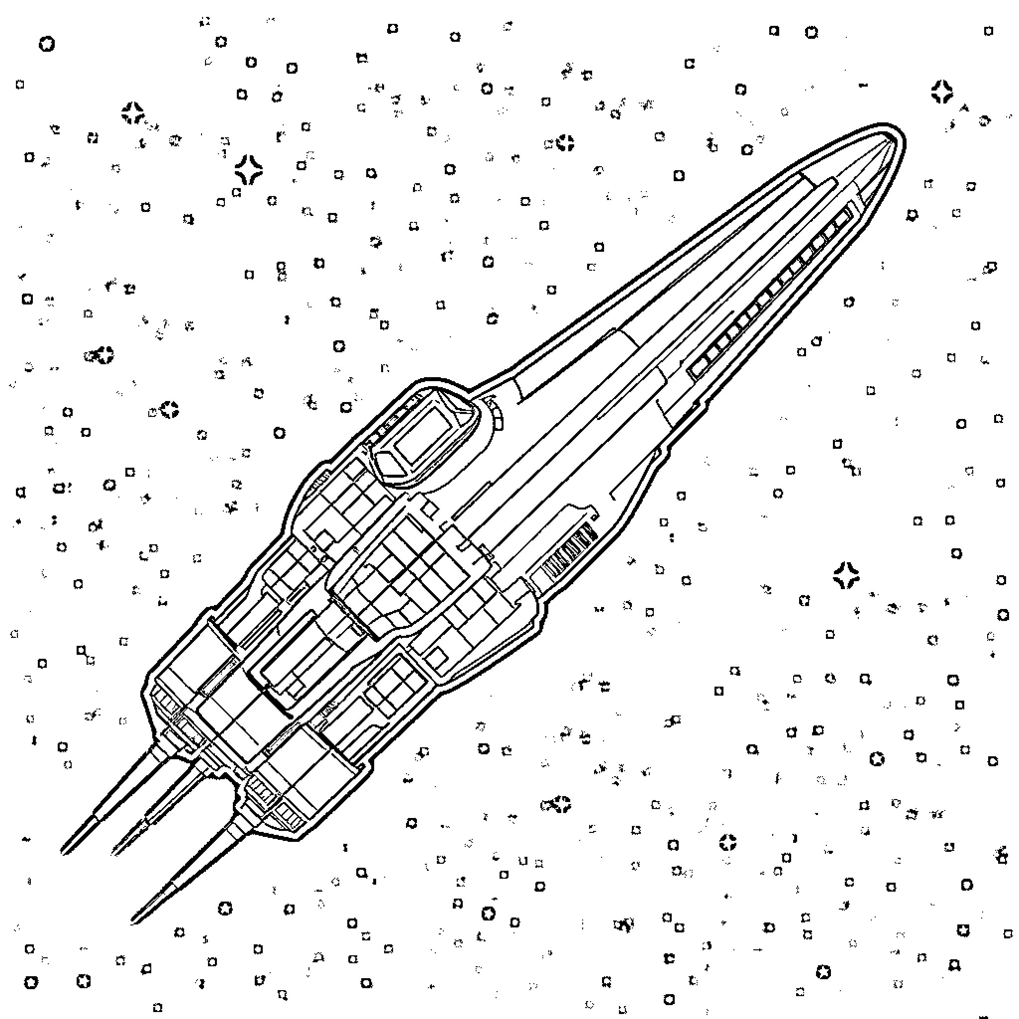 Spaceship navigating through the cosmos Coloring Page (free black-and-white line drawing printable PDF for all, from beginners to advanced learners, including children, teens, adults, and seniors)
