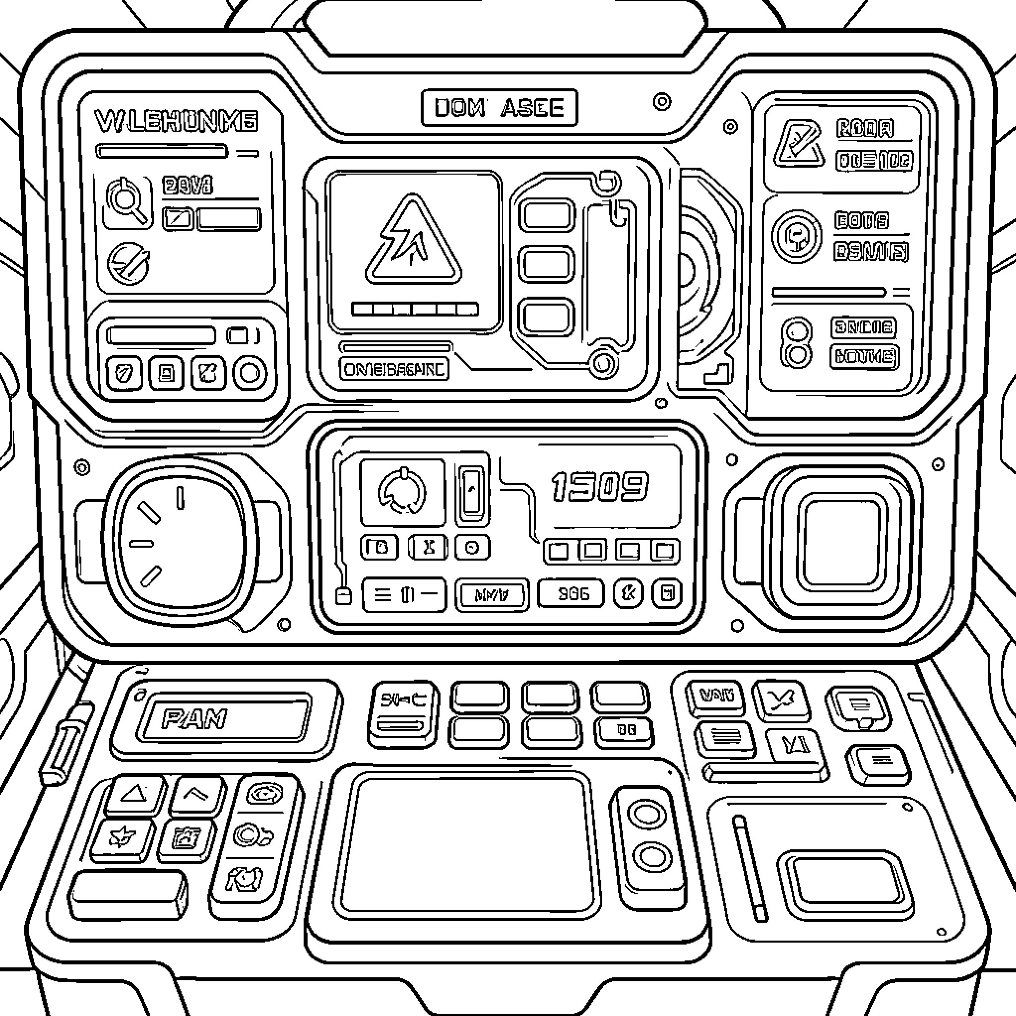 Hud of an Advanced Technological Device Coloring Page (free black-and-white line drawing printable PDF for all, from beginners to advanced learners, including children, teens, adults, and seniors)