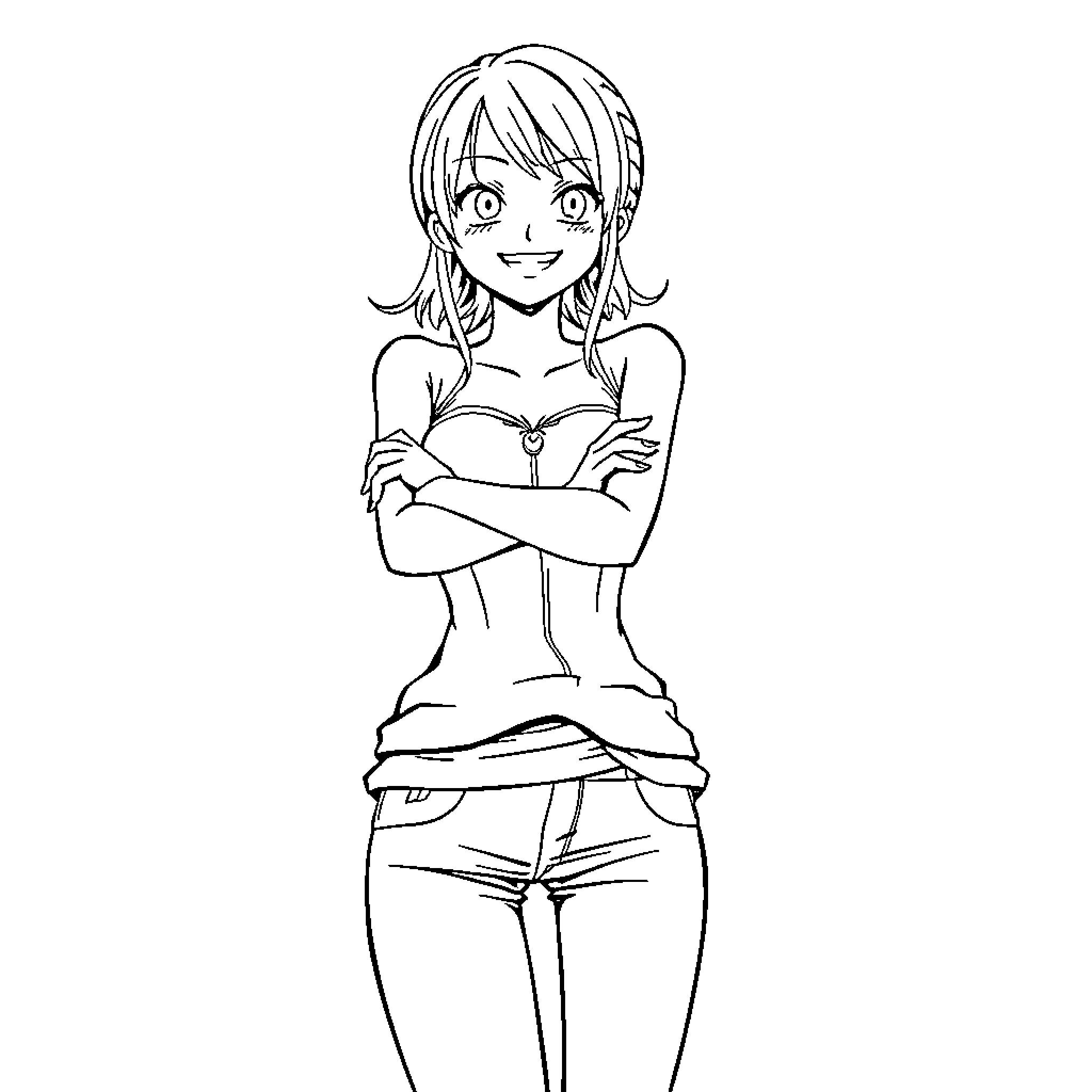 Nami's Confident Pose in Casual Outfit Coloring Page (free black-and-white line drawing printable PDF for all, from beginners to advanced learners, including children, teens, adults, and seniors)