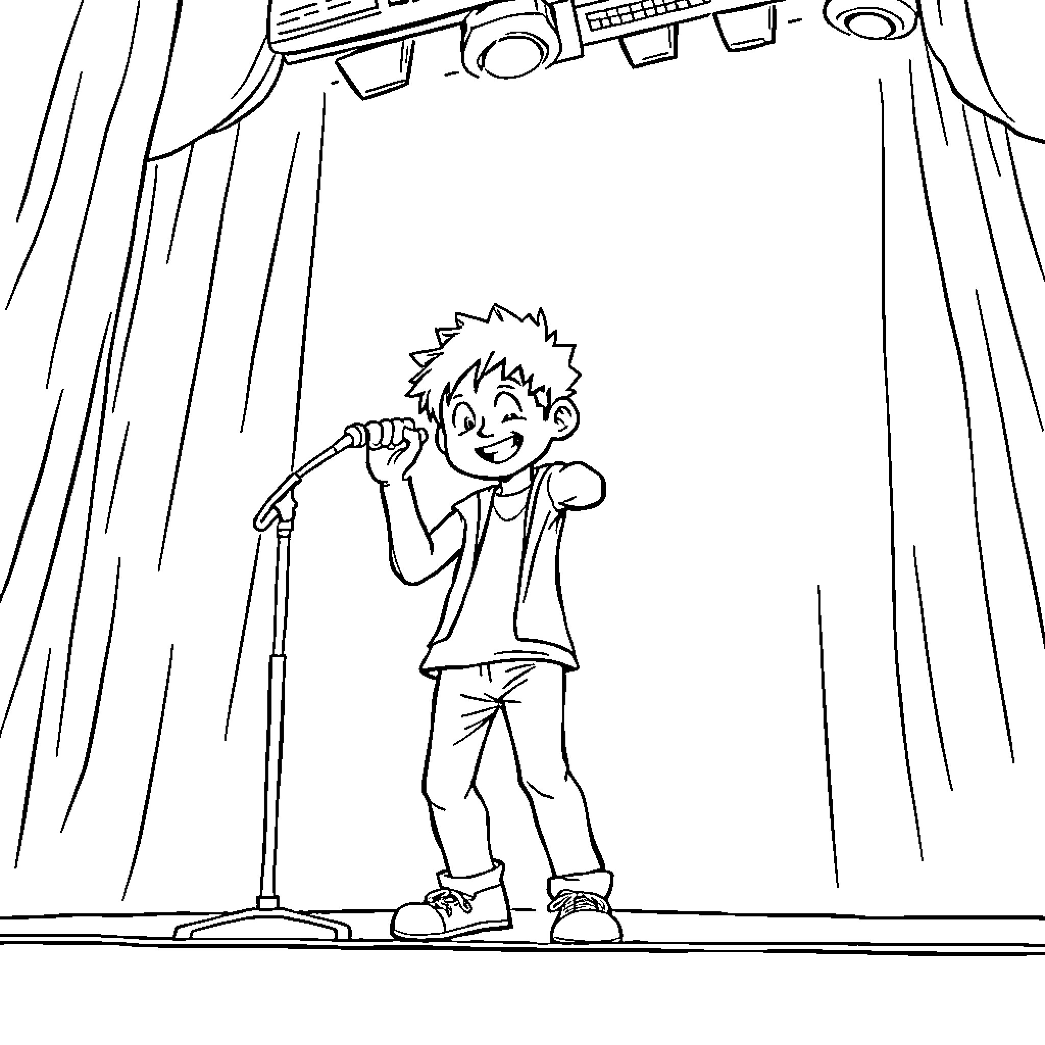 Enhyphen Performing on Stage Coloring Page (free black-and-white line drawing printable PDF for all, from beginners to advanced learners, including children, teens, adults, and seniors)
