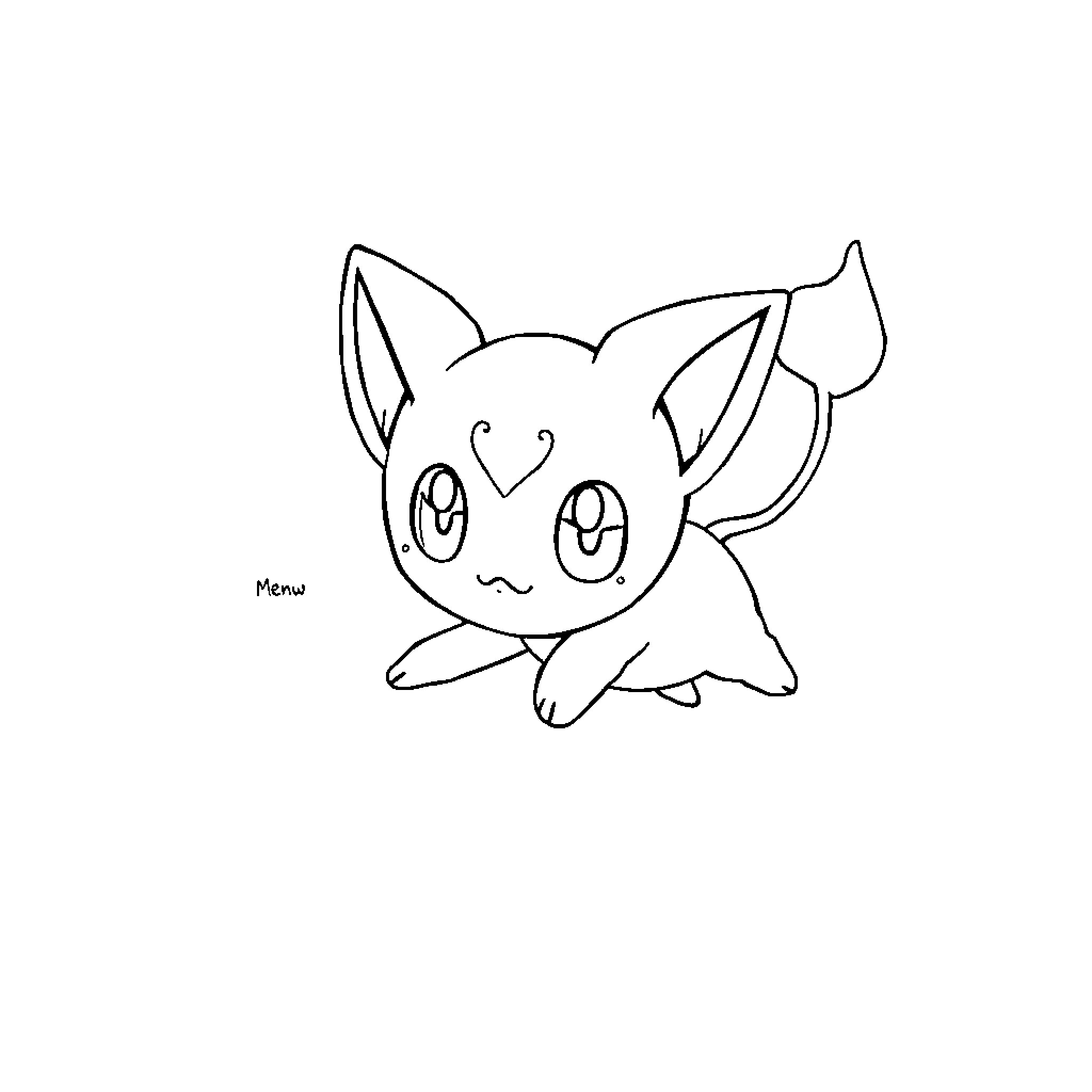 Mew playing joyfully in the sketch Coloring Page (free black-and-white line drawing printable PDF for all, from beginners to advanced learners, including children, teens, adults, and seniors)