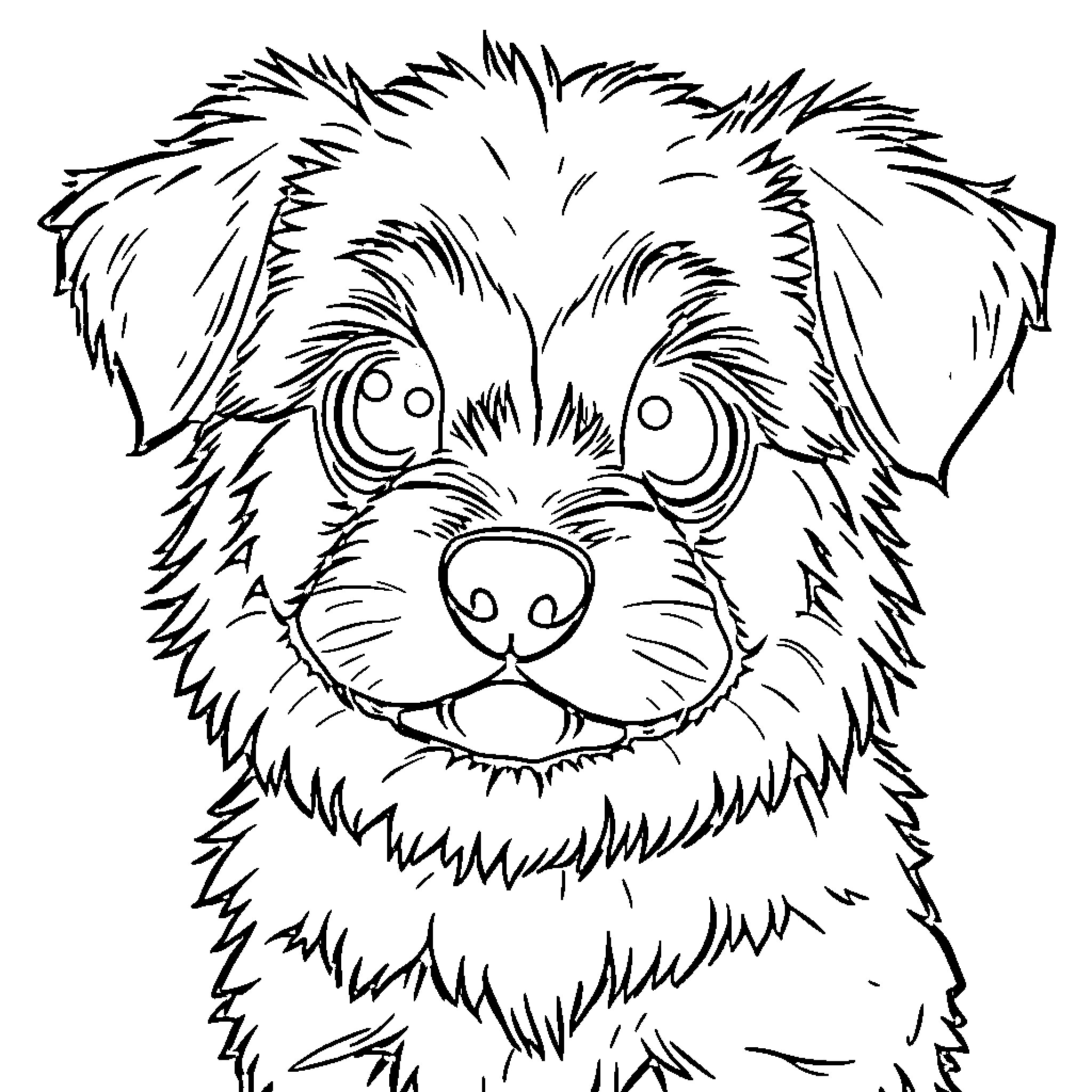Dog with Expressive Facial Features Coloring Page (free black-and-white line drawing printable PDF for all, from beginners to advanced learners, including children, teens, adults, and seniors)