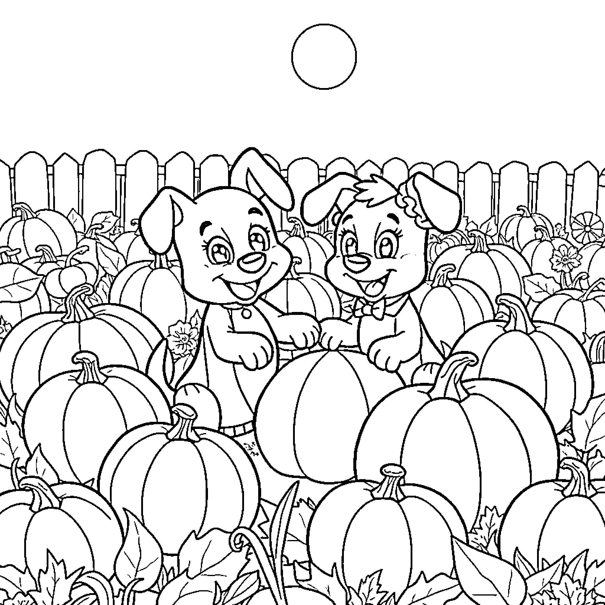 Bluey's Pumpkin Patch Adventure Coloring Page (free black-and-white line drawing printable PDF for all, from beginners to advanced learners, including children, teens, adults, and seniors)