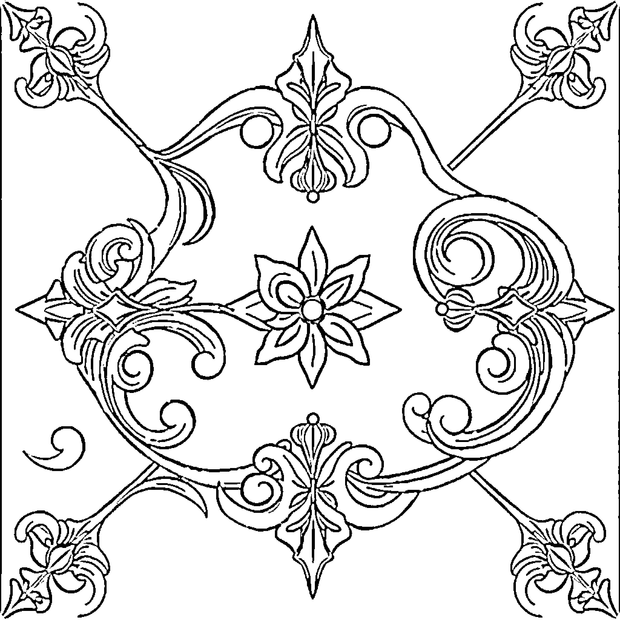 Scroll Saw Intricate Floral Patterns Coloring Page (free black-and-white line drawing printable PDF for all, from beginners to advanced learners, including children, teens, adults, and seniors)