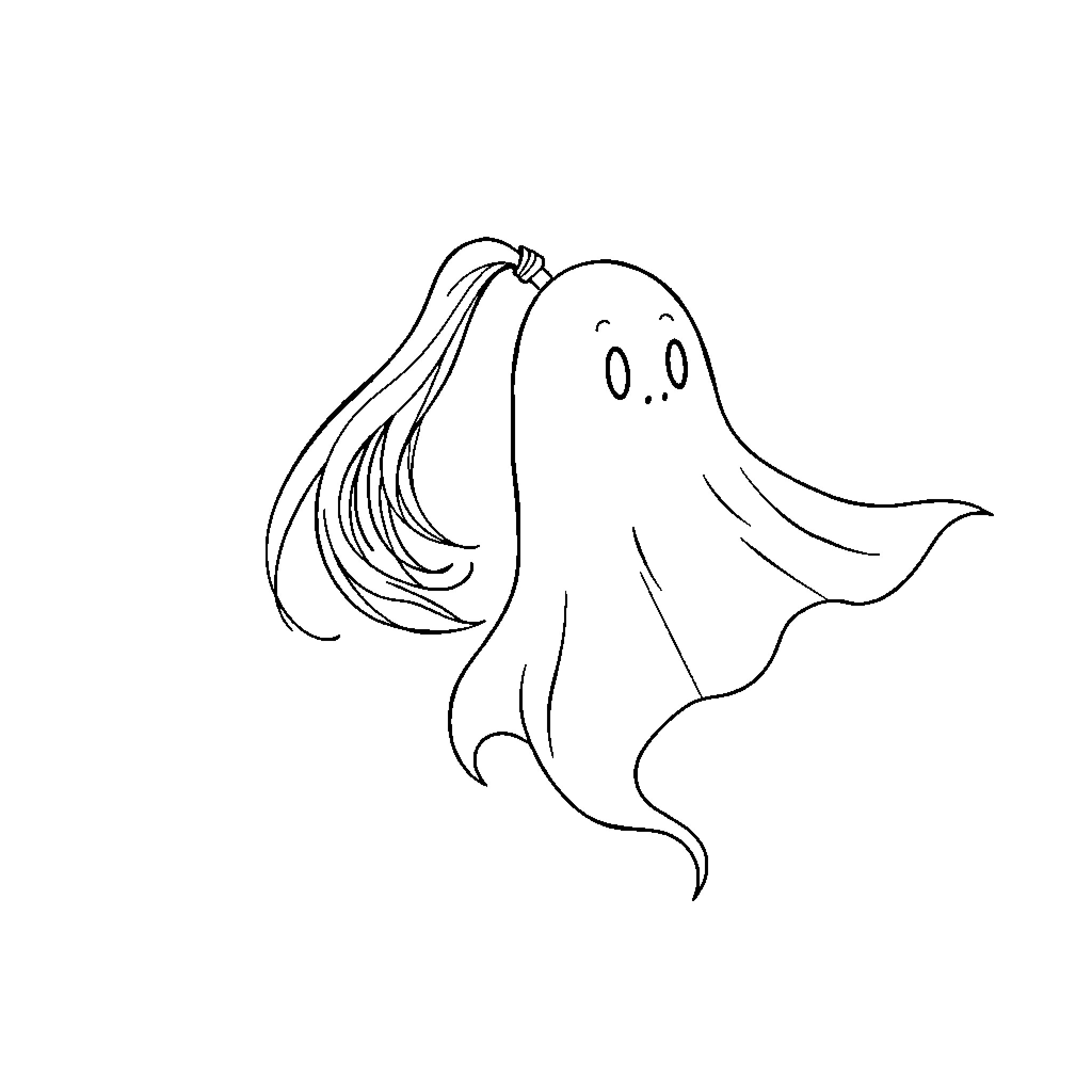 Ghost dancing with flowing hair Coloring Page (free black-and-white line drawing printable PDF for all, from beginners to advanced learners, including children, teens, adults, and seniors)